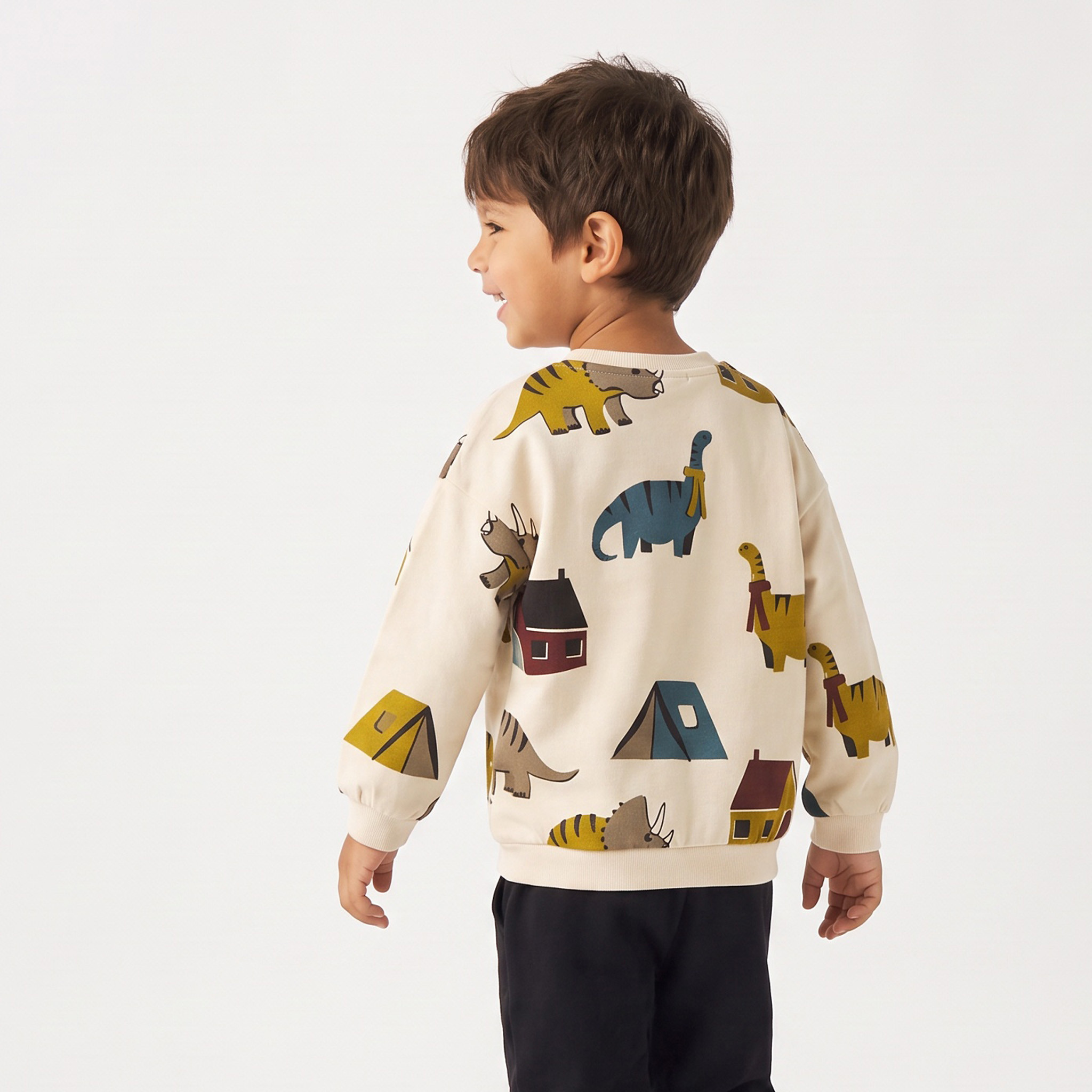 Juniors Dinosaur Print Cotton Sweatshirt with Long Sleeves-baby-boys-clothing-sweatshirts-image-2