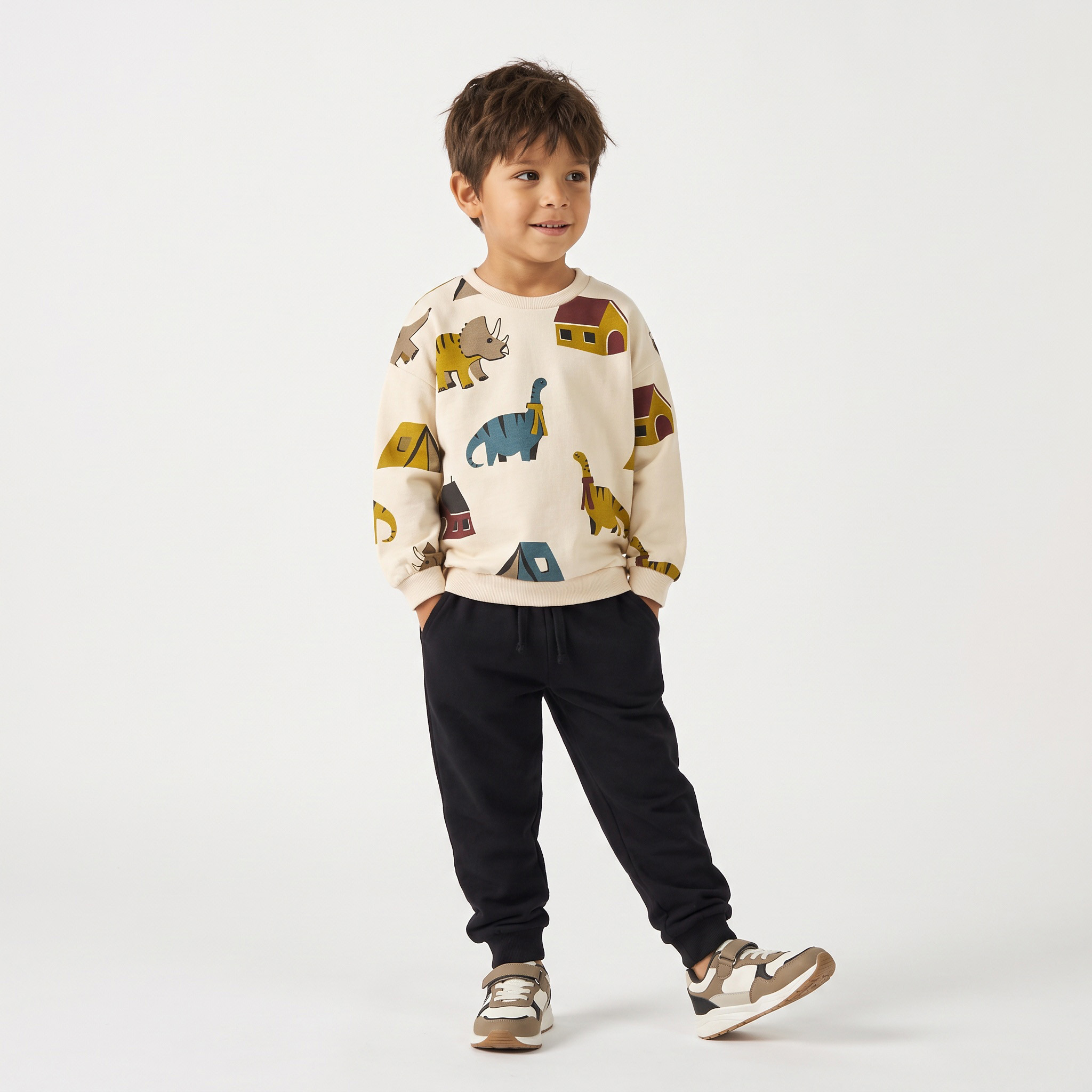 Juniors Dinosaur Print Cotton Sweatshirt with Long Sleeves-baby-boys-clothing-sweatshirts-image-3