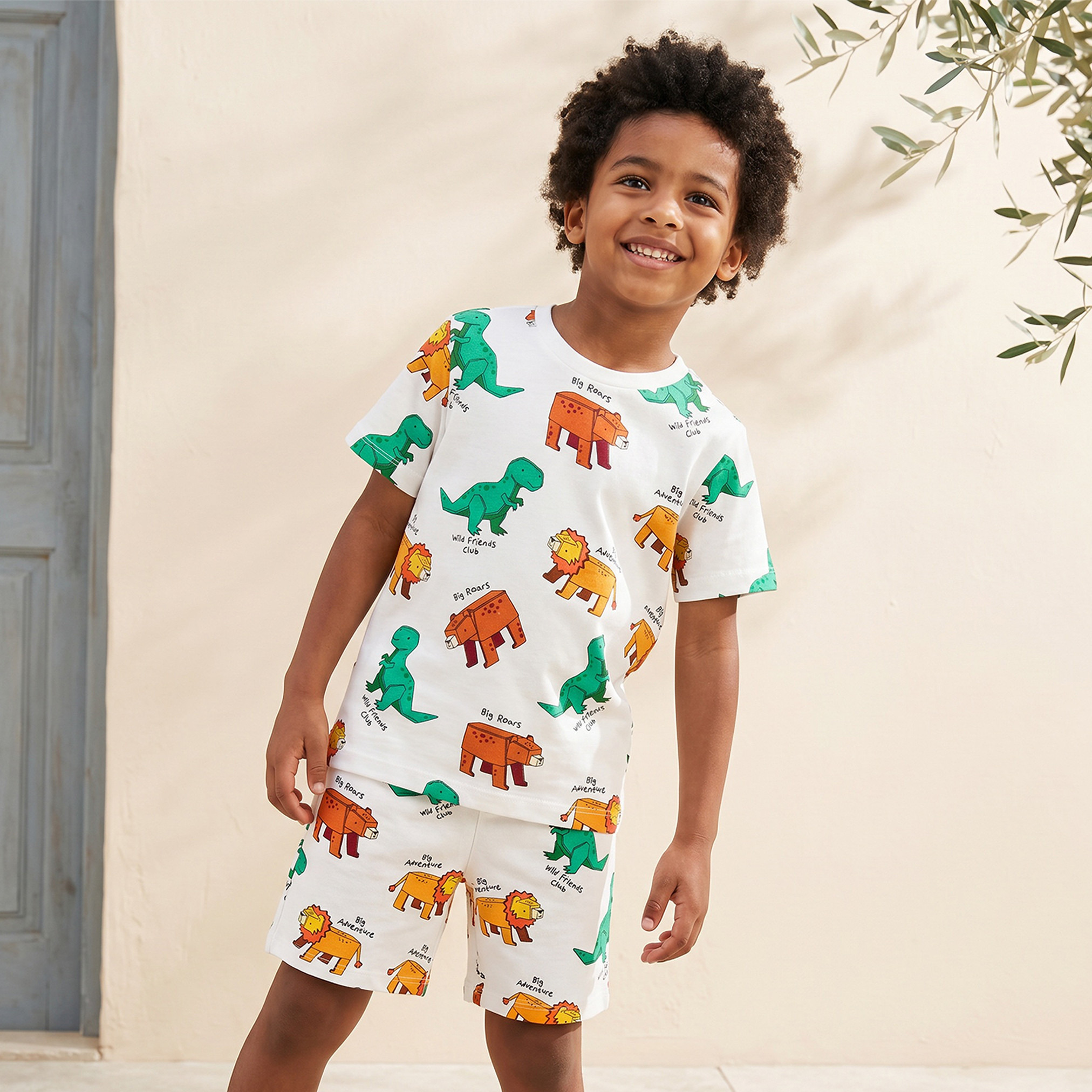 Juniors Crew Neck Short Sleeves T-shirt and Shorts Set with Safari Print-boys-clothing-setsandcoords-image-9