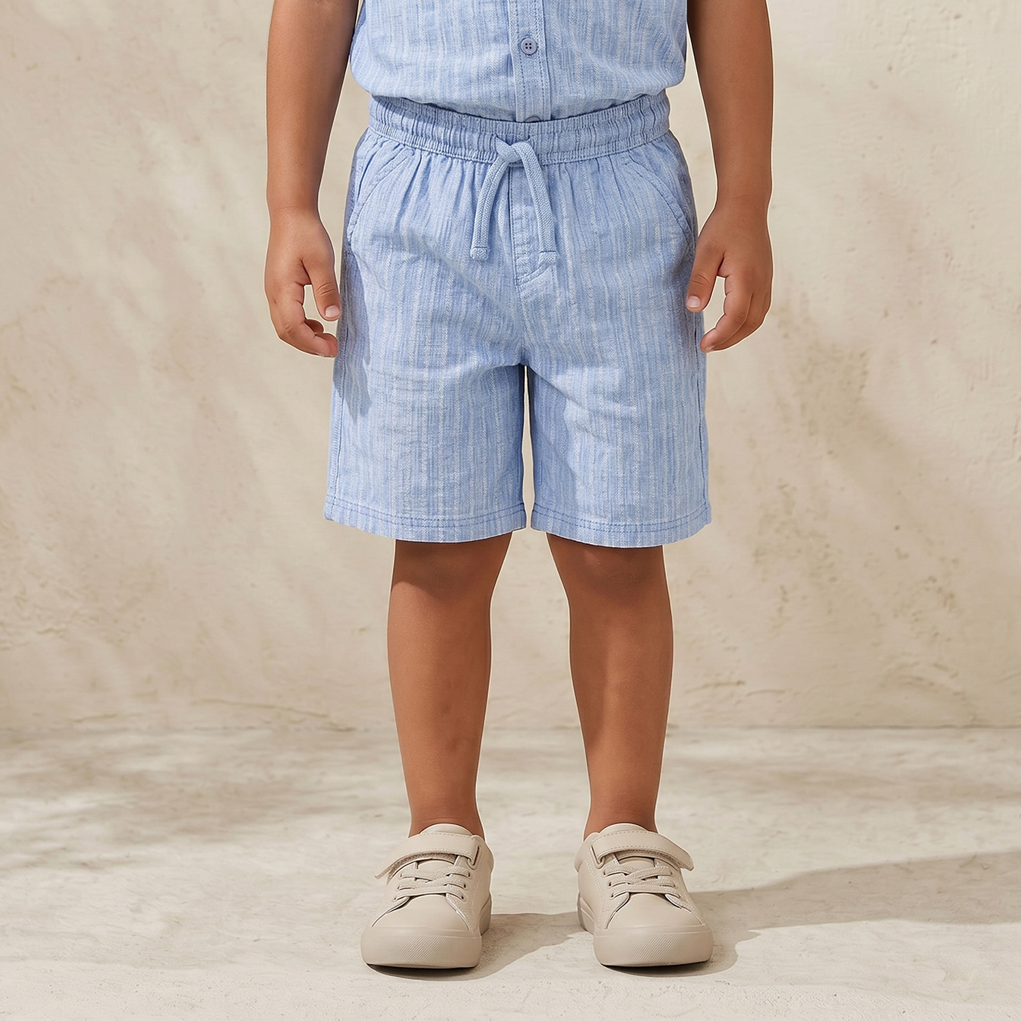 Juniors Collared Short Sleeves Shirt and Shorts Set with Striped Design-boys-clothing-setsandcoords-image-3
