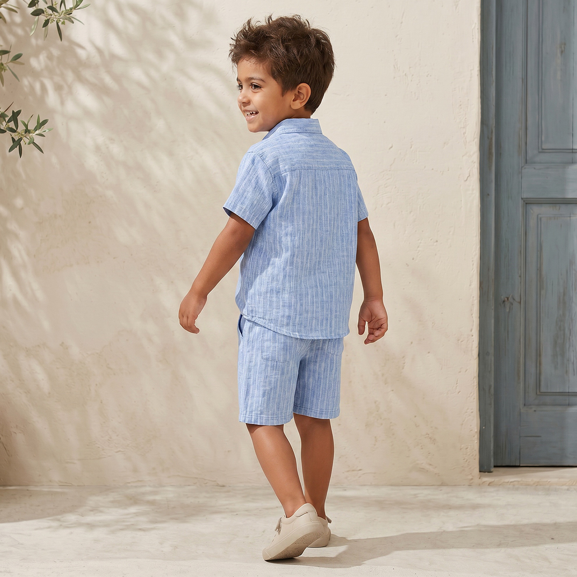 Juniors Collared Short Sleeves Shirt and Shorts Set with Striped Design-boys-clothing-setsandcoords-image-4