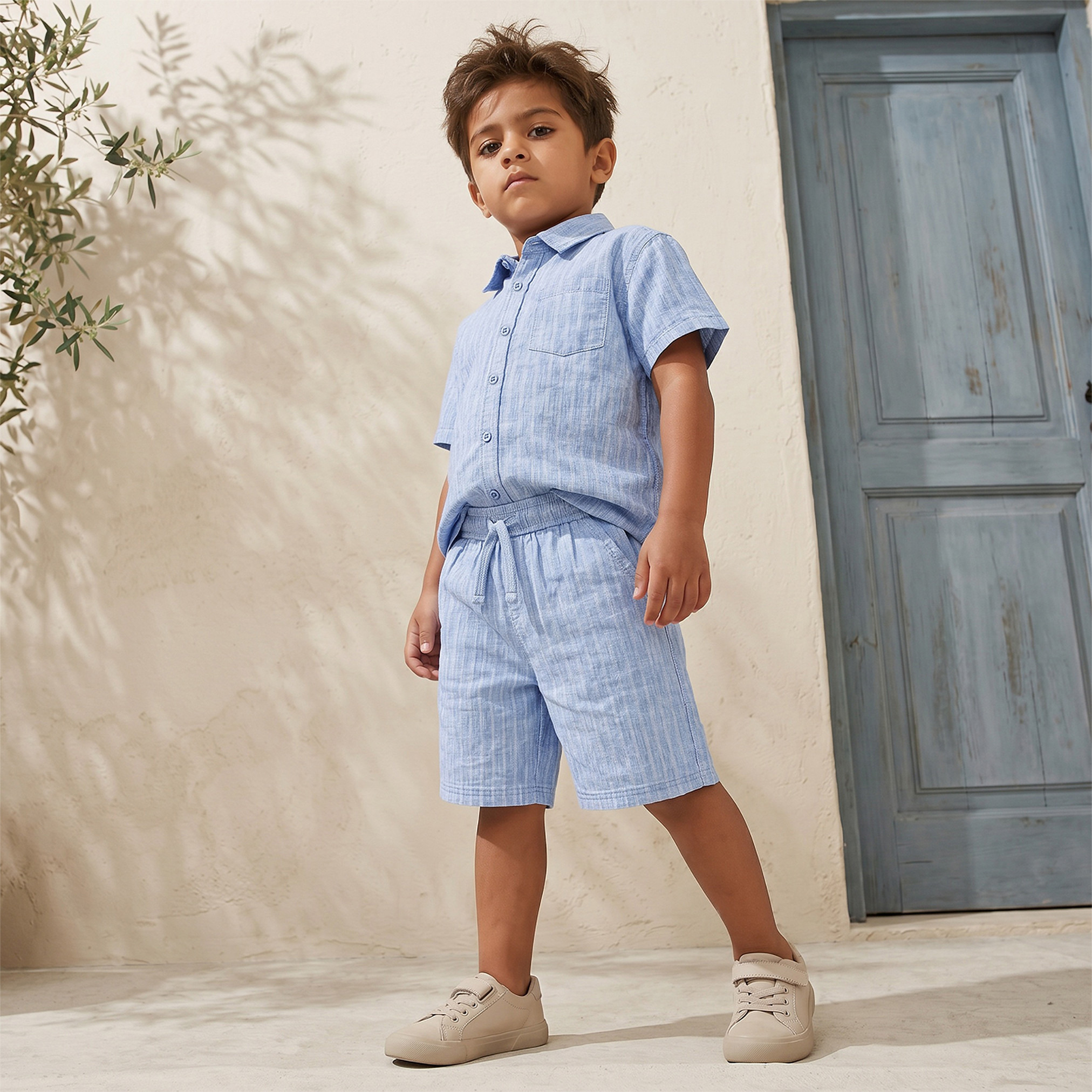 Juniors Collared Short Sleeves Shirt and Shorts Set with Striped Design-boys-clothing-setsandcoords-image-6