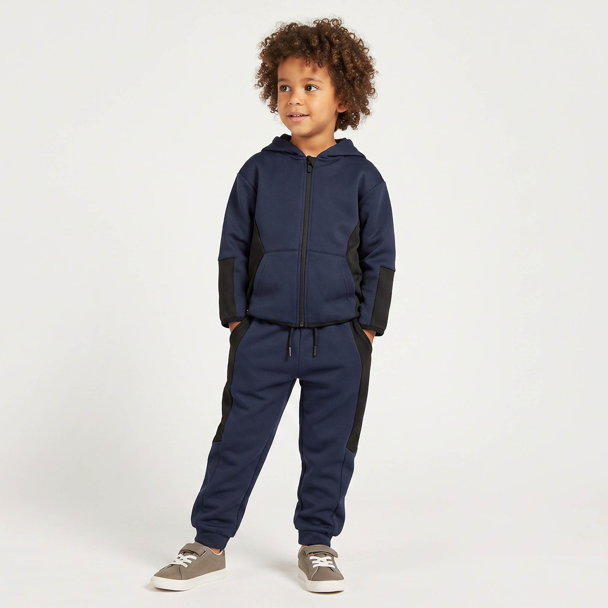 Juniors Hooded Neck Long Sleeves Jacket and Joggers Set with Kangaroo Pocket-boys-clothing-setsandcoords-image-1