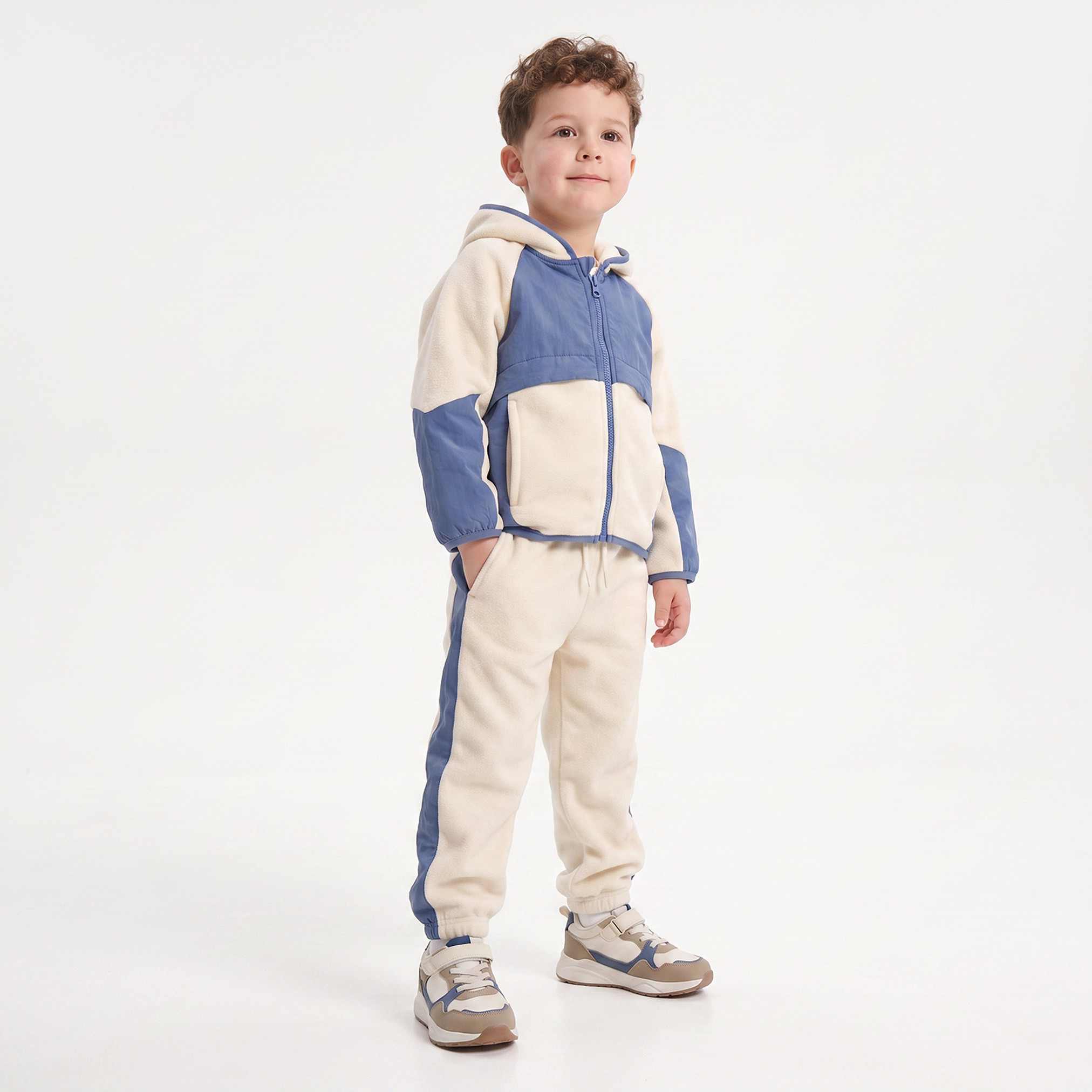 Juniors Hooded Long Sleeves Sweatshirt and Joggers Set with Colourblock Design-baby-boys-clothing-schoolwear-sets-image-1