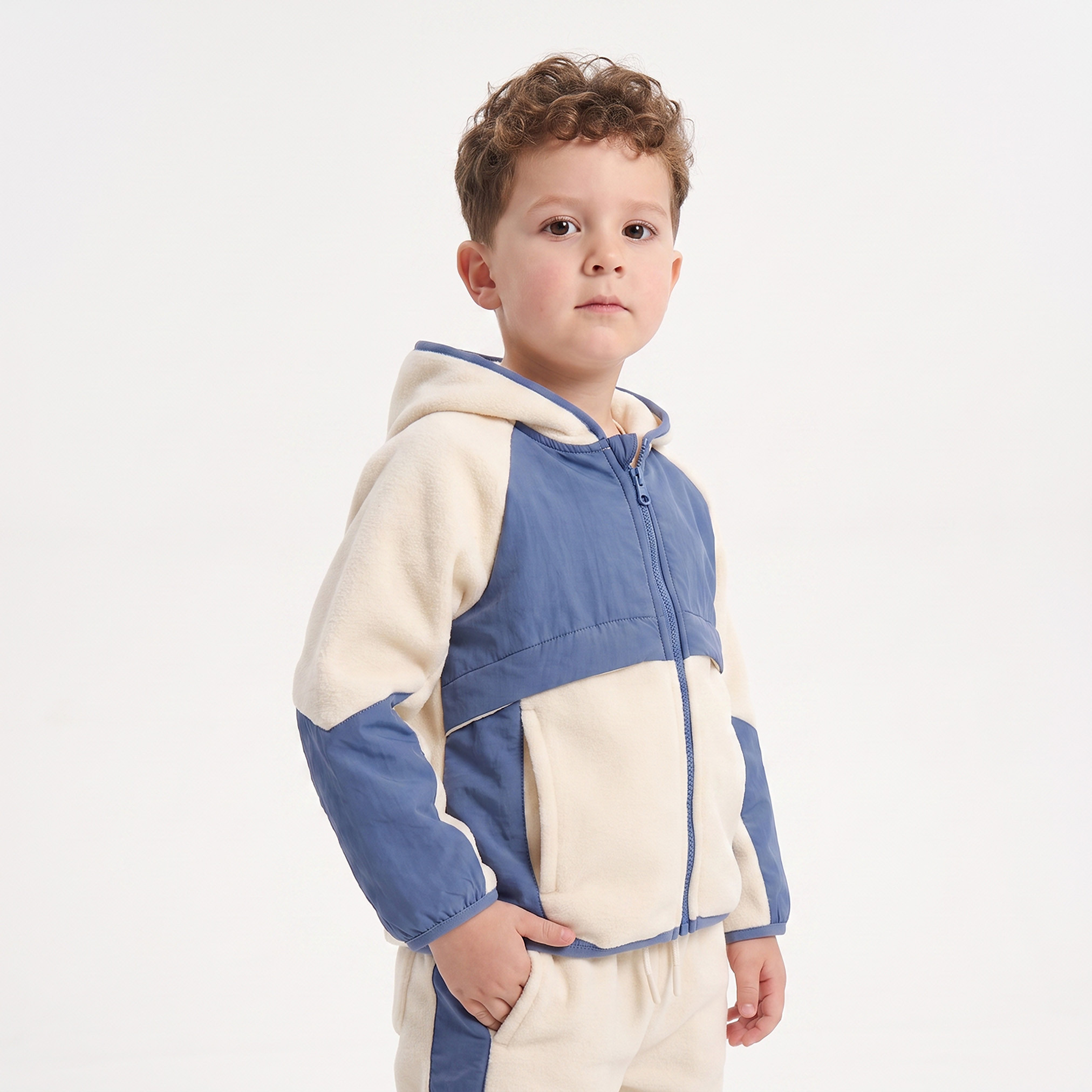 Juniors Hooded Long Sleeves Sweatshirt and Joggers Set with Colourblock Design-baby-boys-clothing-schoolwear-sets-image-2