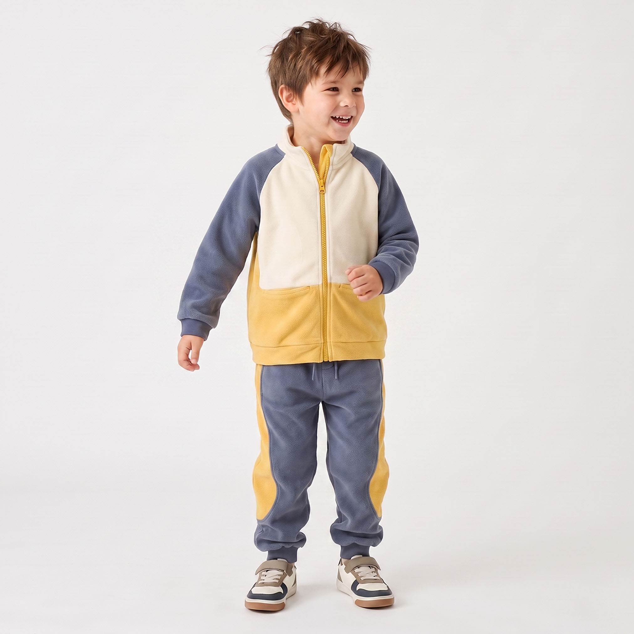 Juniors High Neck Long Sleeves Jacket and Joggers Set with Colourblock Design-boys-clothing-setsandcoords-image-1