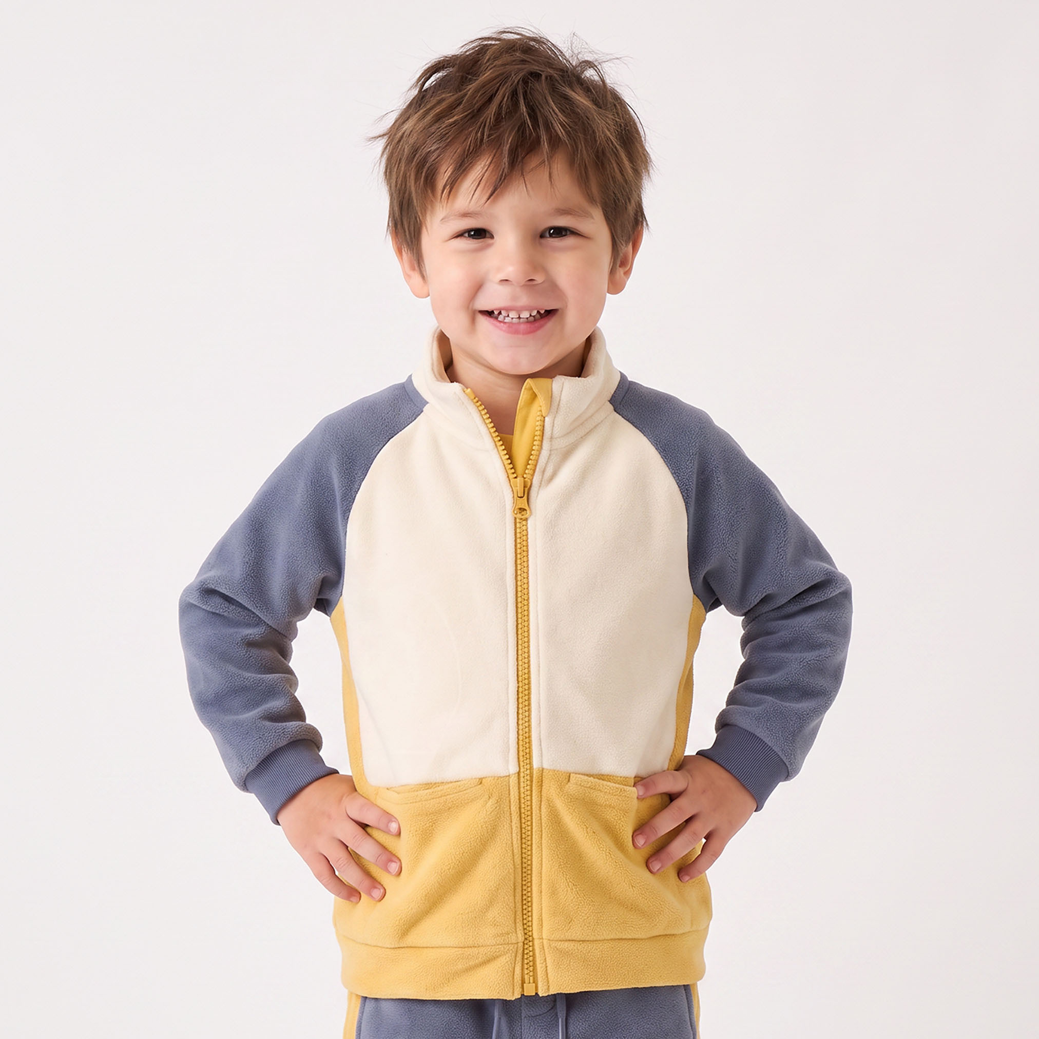 Juniors High Neck Long Sleeves Jacket and Joggers Set with Colourblock Design-boys-clothing-setsandcoords-image-2