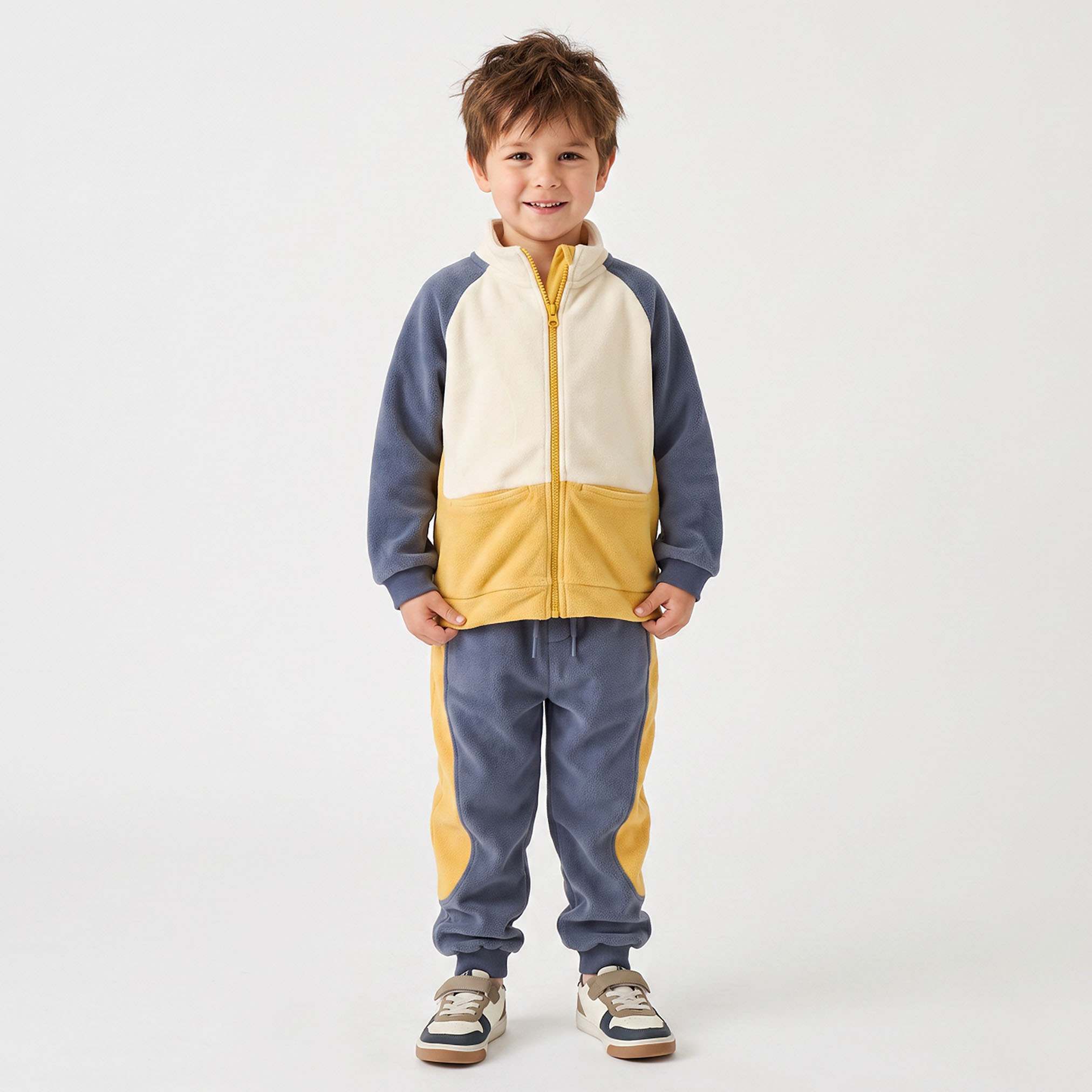 Juniors High Neck Long Sleeves Jacket and Joggers Set with Colourblock Design-boys-clothing-setsandcoords-image-7