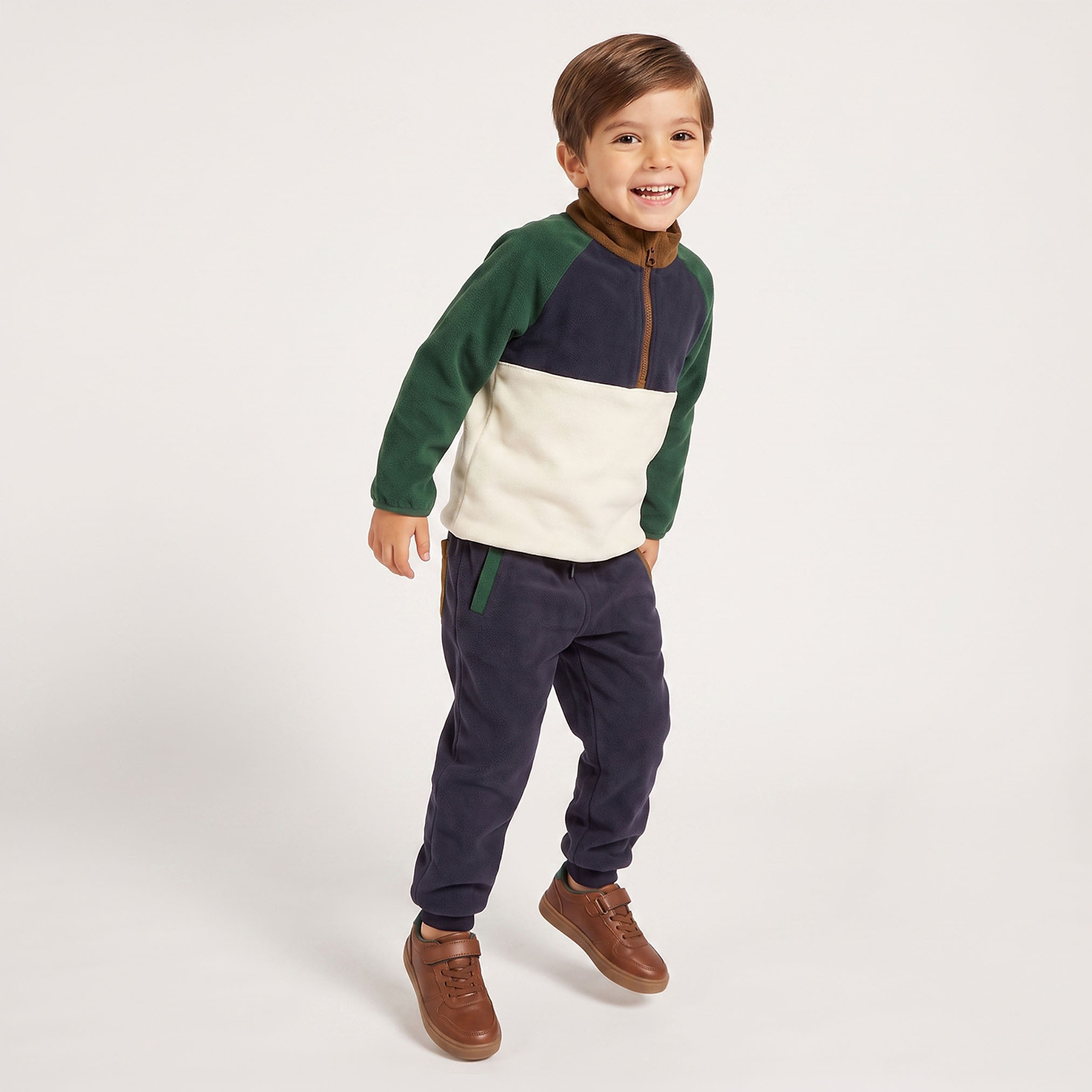 Juniors High Neck Long Sleeves Sweatshirt and Joggers Set with Colourblock Panel-boys-clothing-setsandcoords-image-1