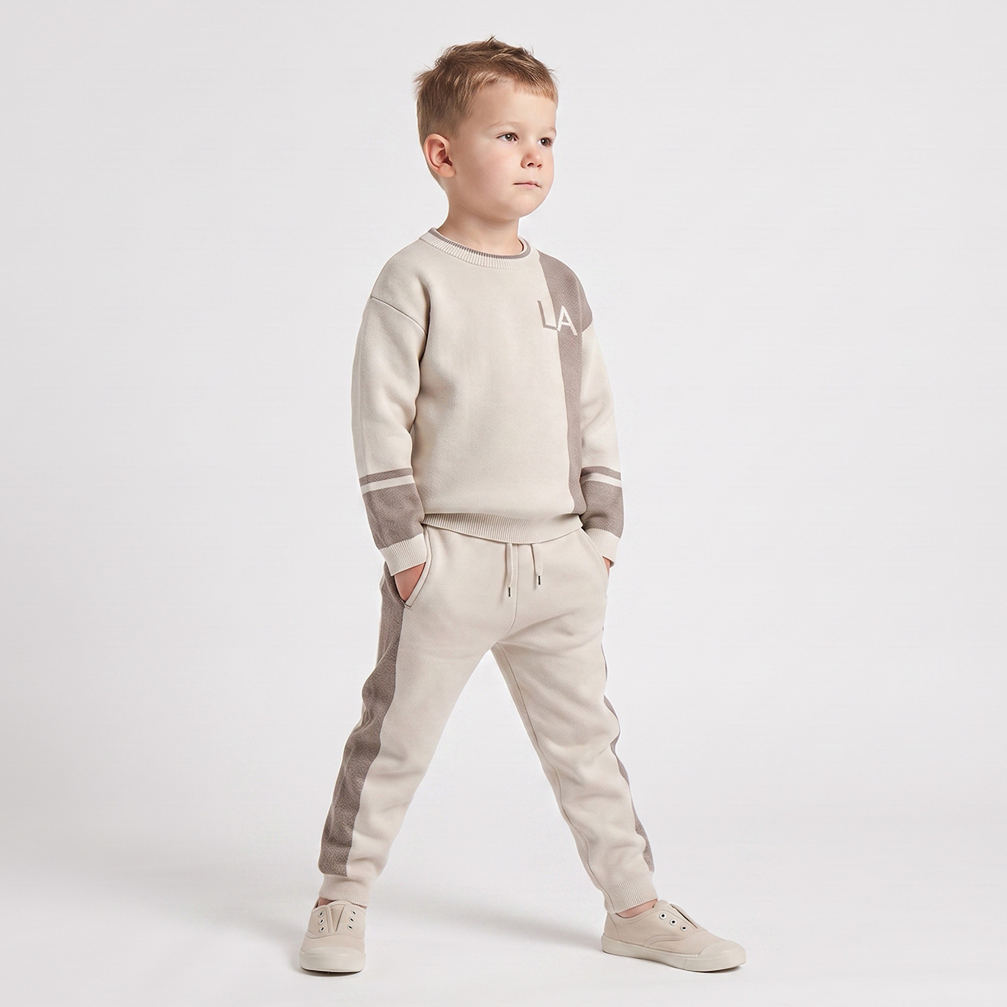 Juniors Crew Neck Long Sleeves Sweatshirt and Joggers Set with Panelled Design-baby-boys-clothing-setsandcoords-image-1