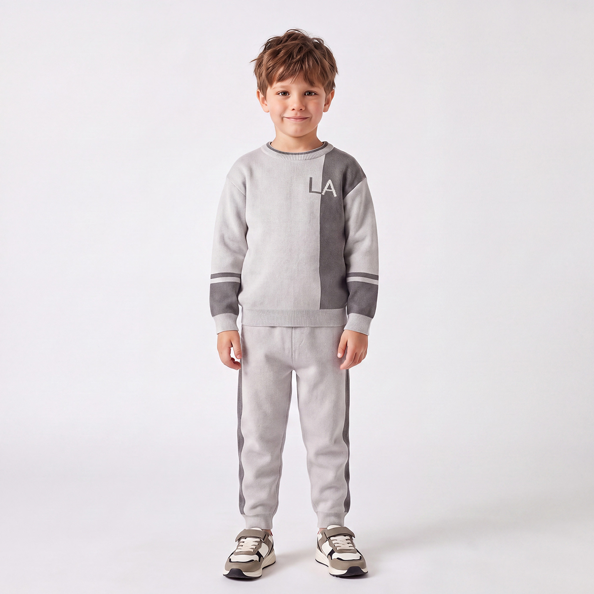 Juniors Crew Neck Long Sleeves Sweatshirt and Joggers Set with Panelled Design-baby-boys-clothing-setsandcoords-image-1