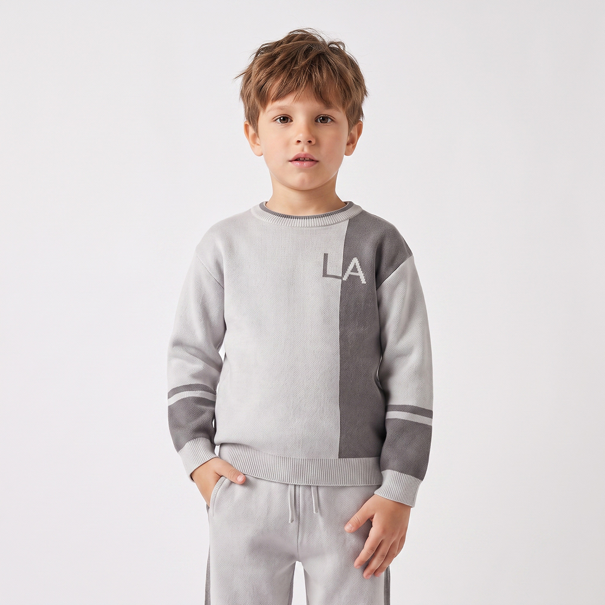 Juniors Crew Neck Long Sleeves Sweatshirt and Joggers Set with Panelled Design-baby-boys-clothing-setsandcoords-image-2
