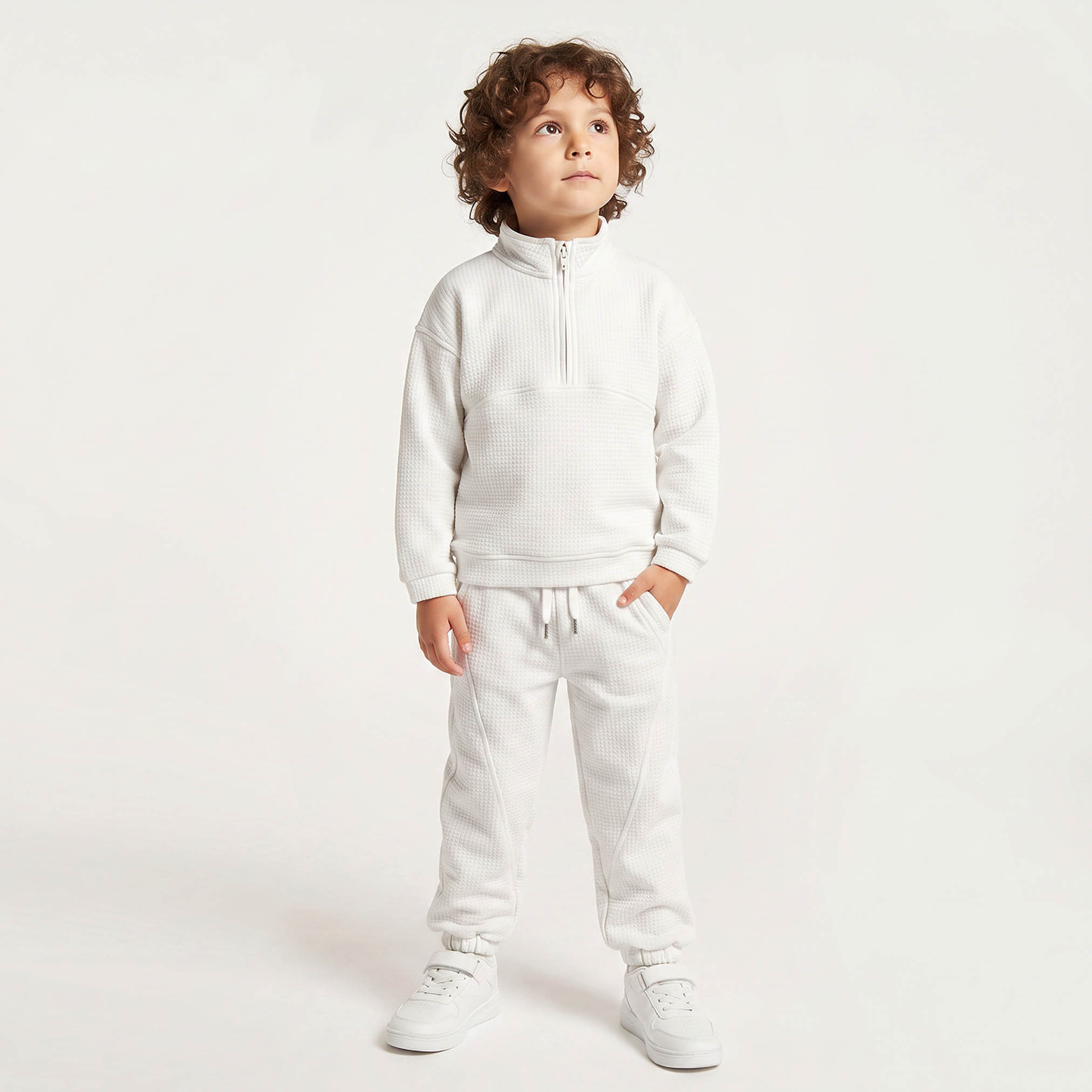 Juniors High Neck Long Sleeves Sweatshirt and Joggers Set with Waffle Textured-boys-clothing-setsandcoords-image-1