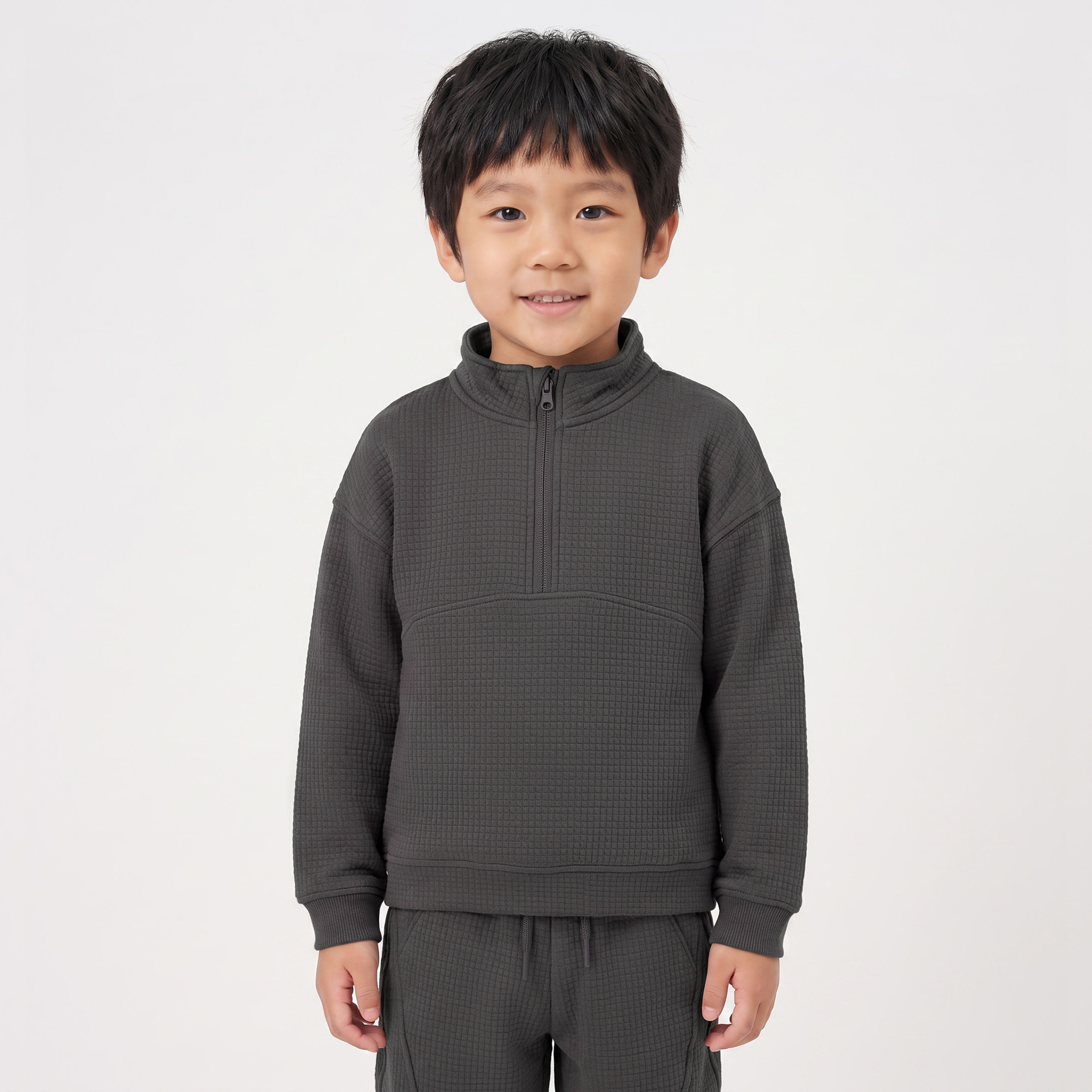 طقم سويت شيرت بياقة عالية وأكمام طويلة مع بنطلون رياضي بارز الملمس من جونيورز-boys-clothing-setsandcoords-image-2