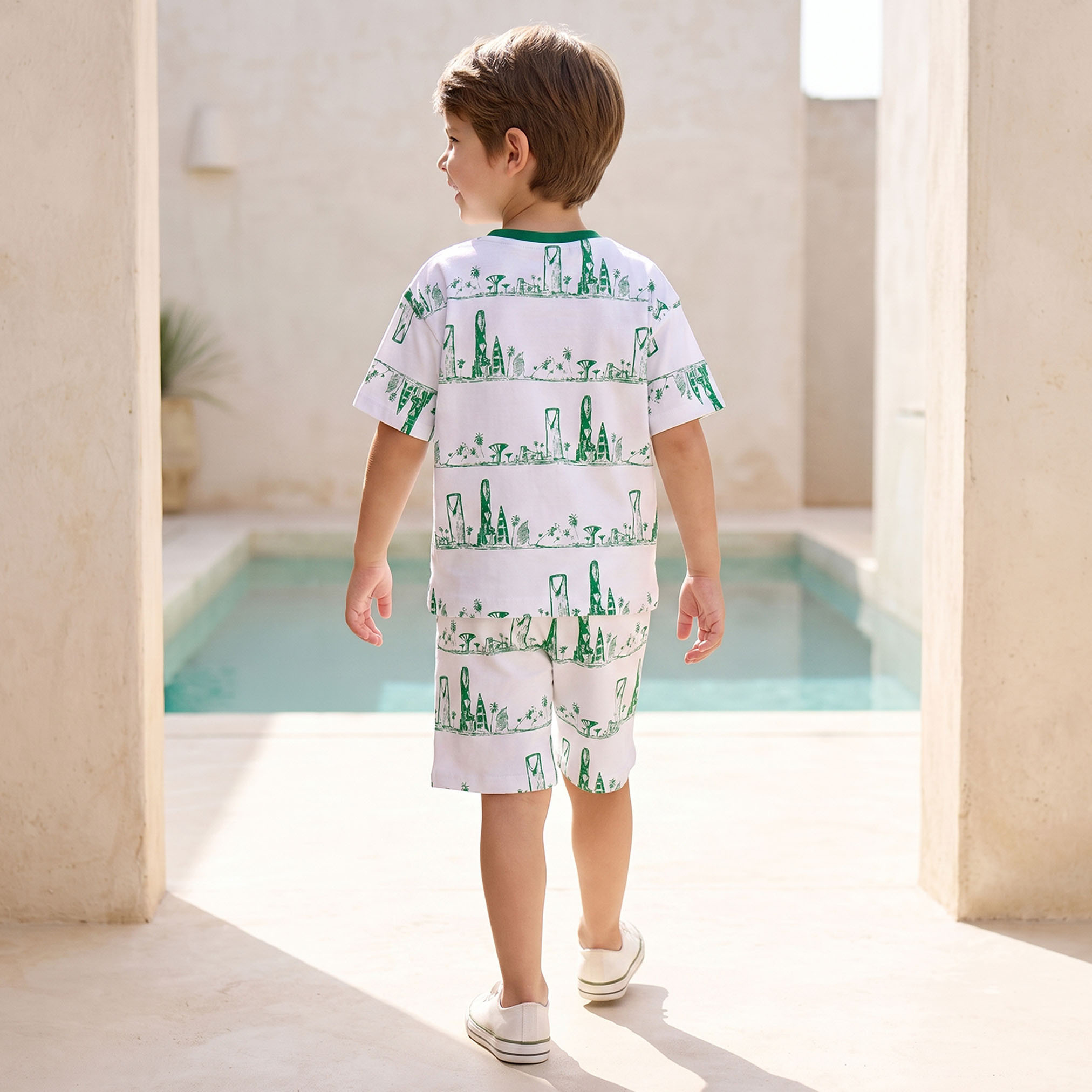 Juniors Crew Neck Short Sleeves T-shirt and Shorts Set with KSA National Day Print-boys-clothing-setsandcoords-image-4