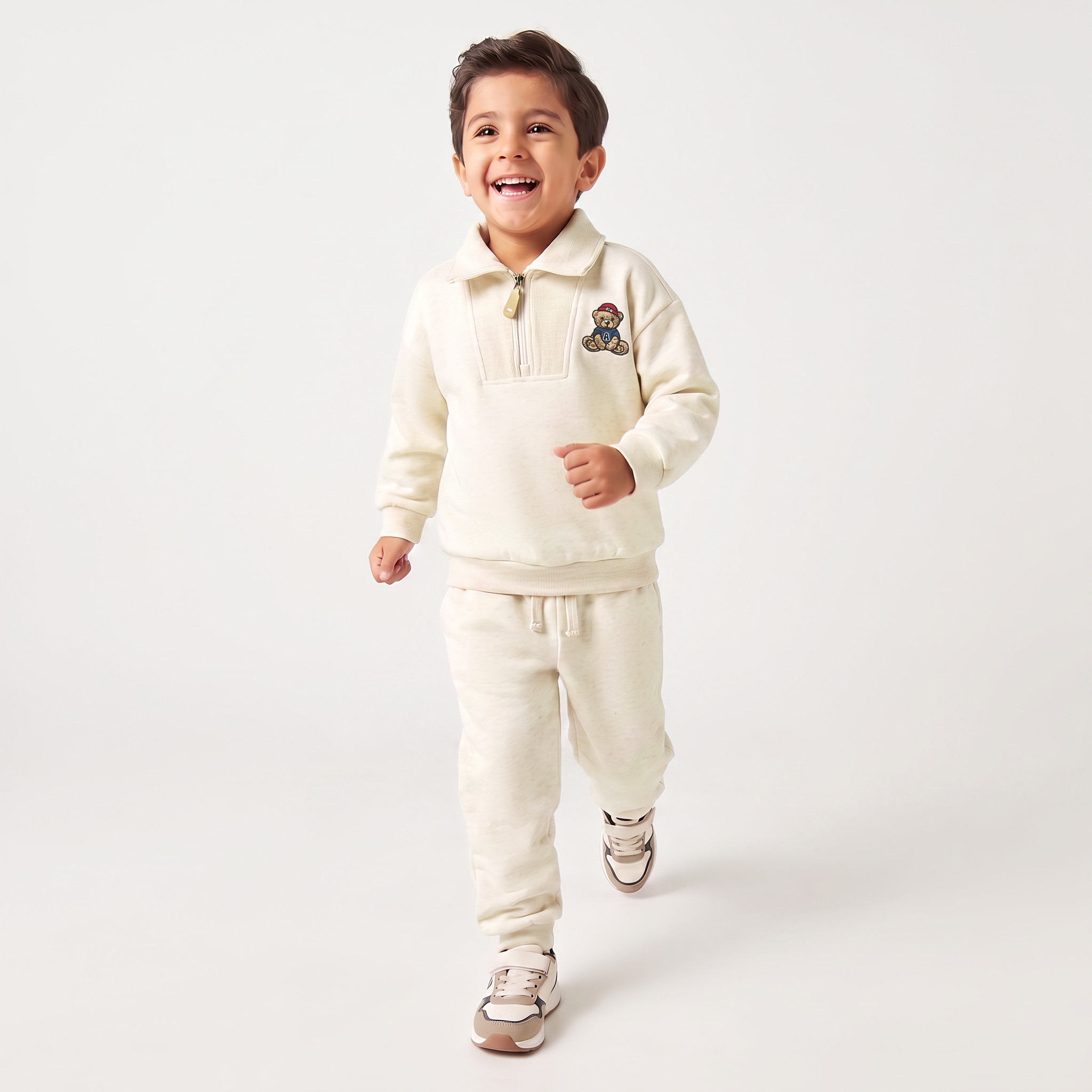 Juniors Collared Long Sleeves Sweatshirt and Joggers Set with Bear Embroidery-boys-clothing-setsandcoords-image-1