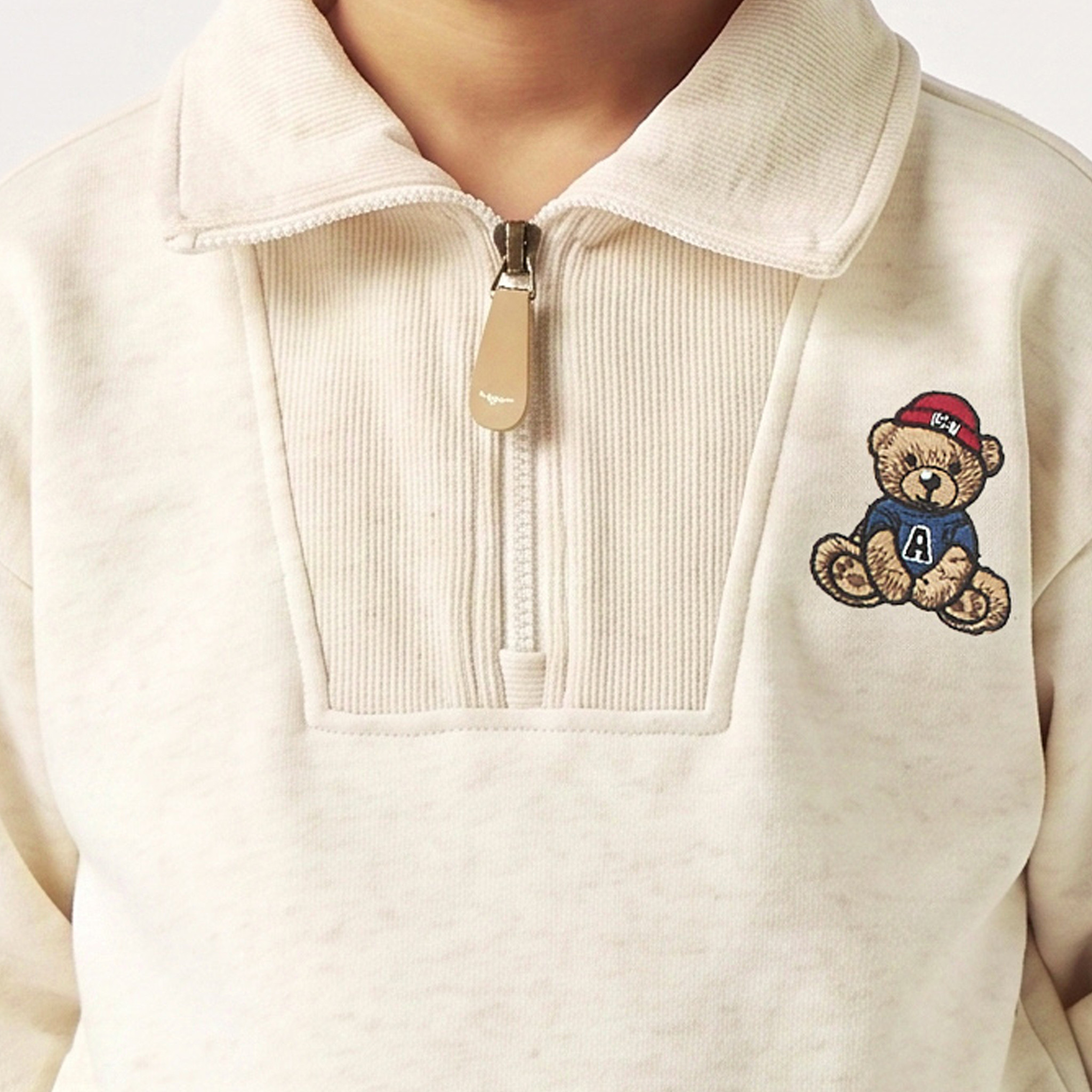 Juniors Collared Long Sleeves Sweatshirt and Joggers Set with Bear Embroidery-boys-clothing-setsandcoords-image-4