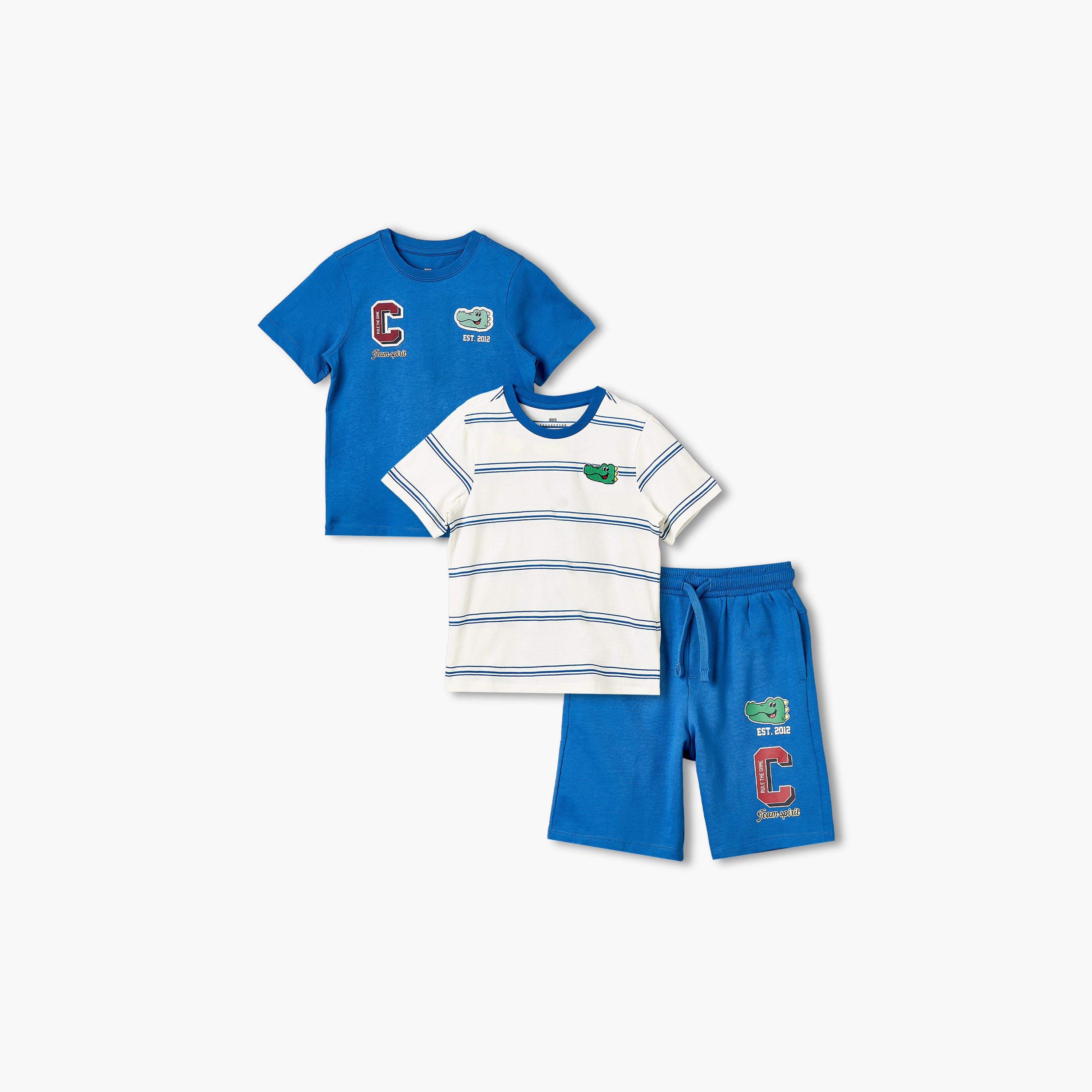 Juniors Crew Neck Short Sleeves T-shirts and Shorts Set with Crocodile Print-boys-clothing-setsandcoords-image-1