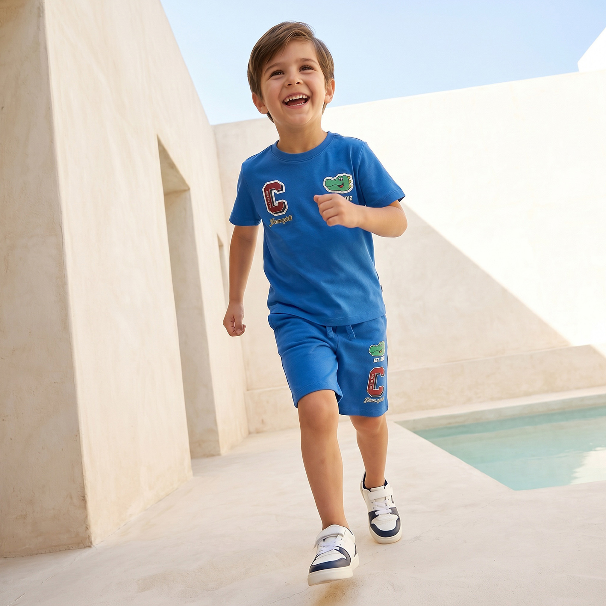 Juniors Crew Neck Short Sleeves T-shirts and Shorts Set with Crocodile Print-boys-clothing-setsandcoords-image-2