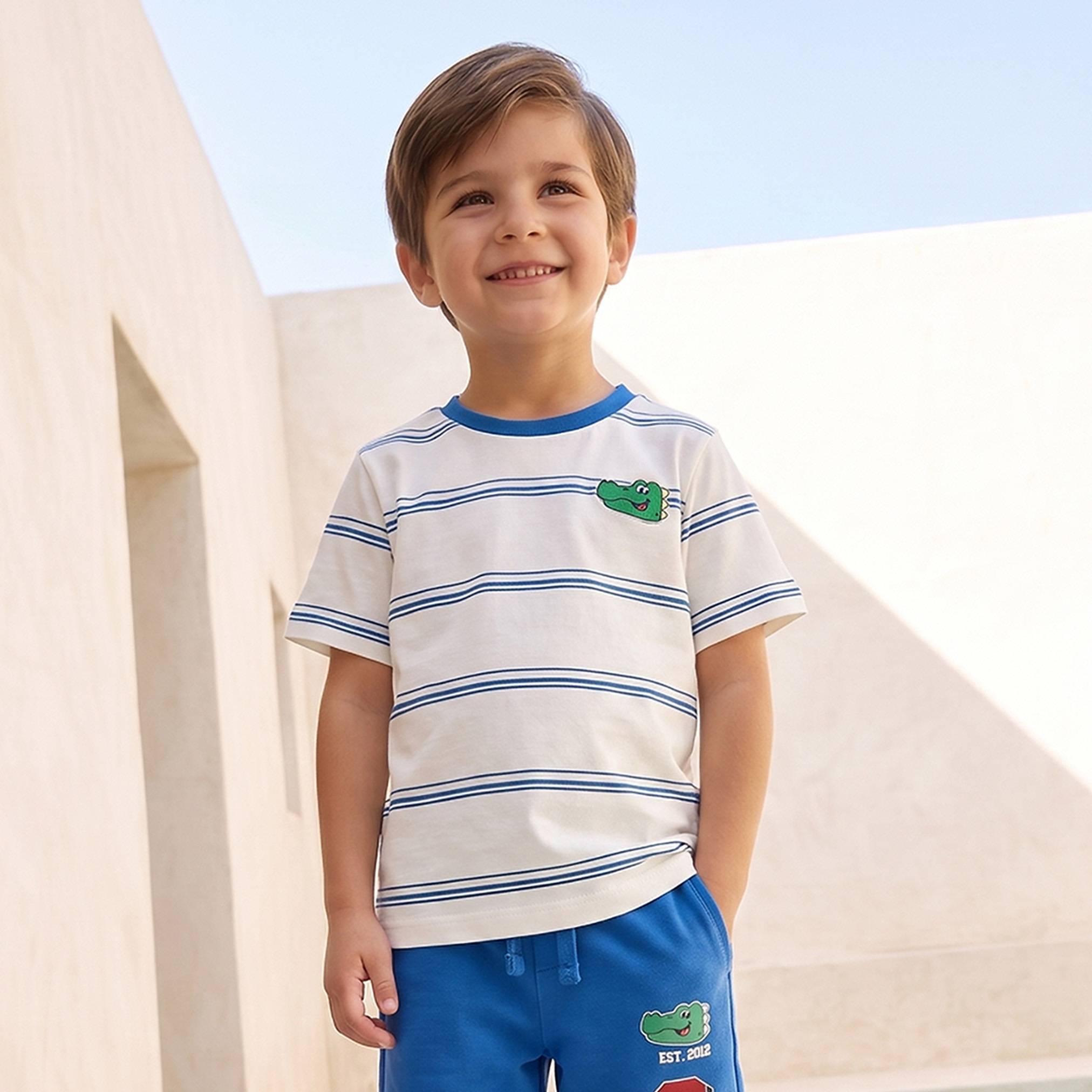 Juniors Crew Neck Short Sleeves T-shirts and Shorts Set with Crocodile Print-boys-clothing-setsandcoords-image-3