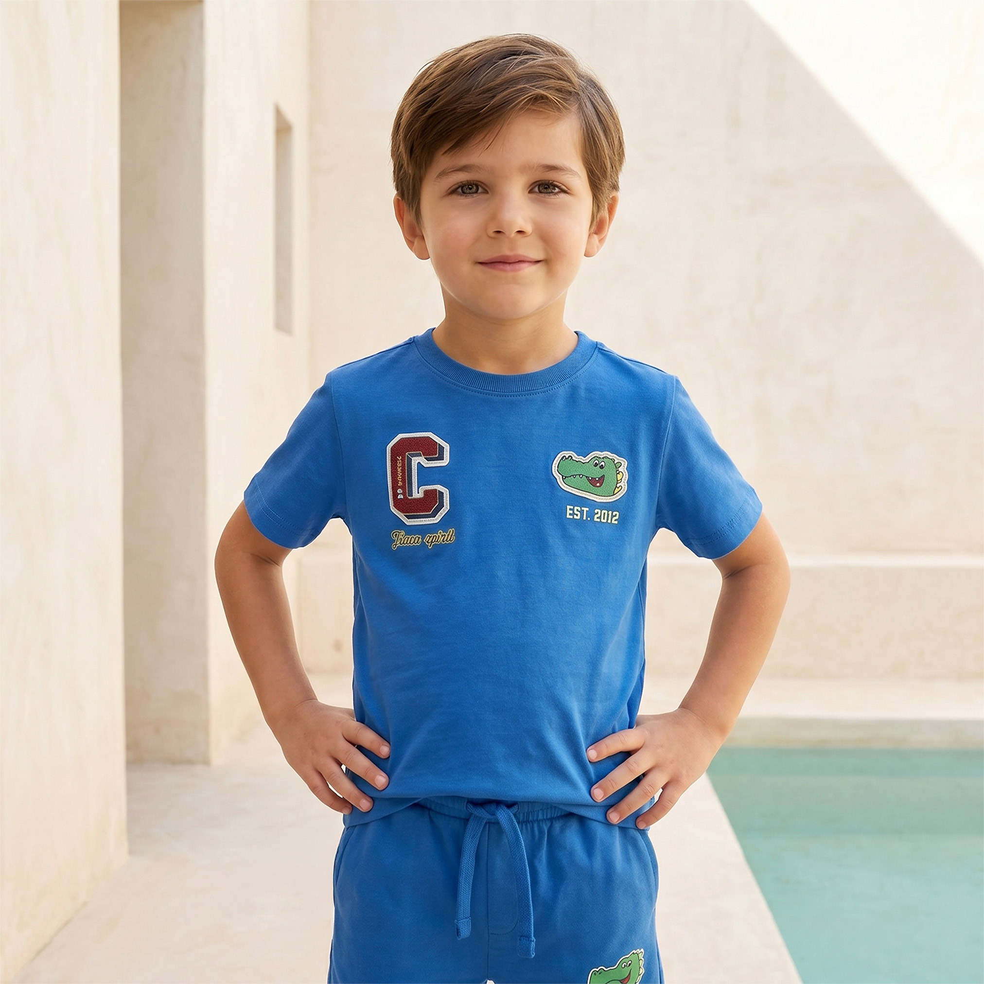 Juniors Crew Neck Short Sleeves T-shirts and Shorts Set with Crocodile Print-boys-clothing-setsandcoords-image-4