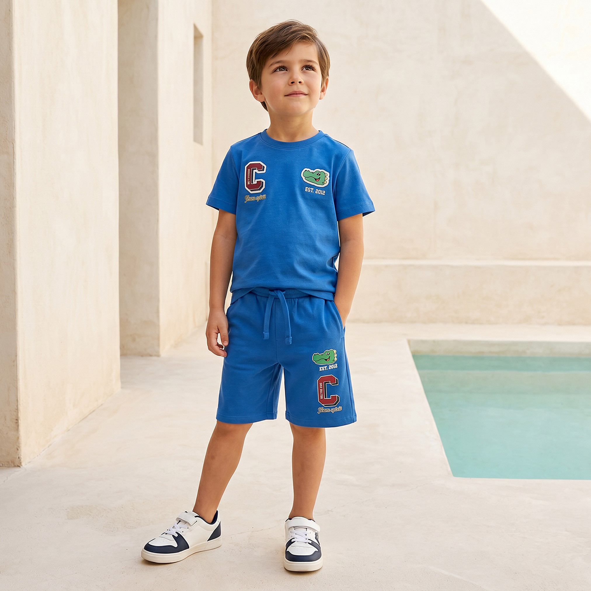 Juniors Crew Neck Short Sleeves T-shirts and Shorts Set with Crocodile Print-boys-clothing-setsandcoords-image-9
