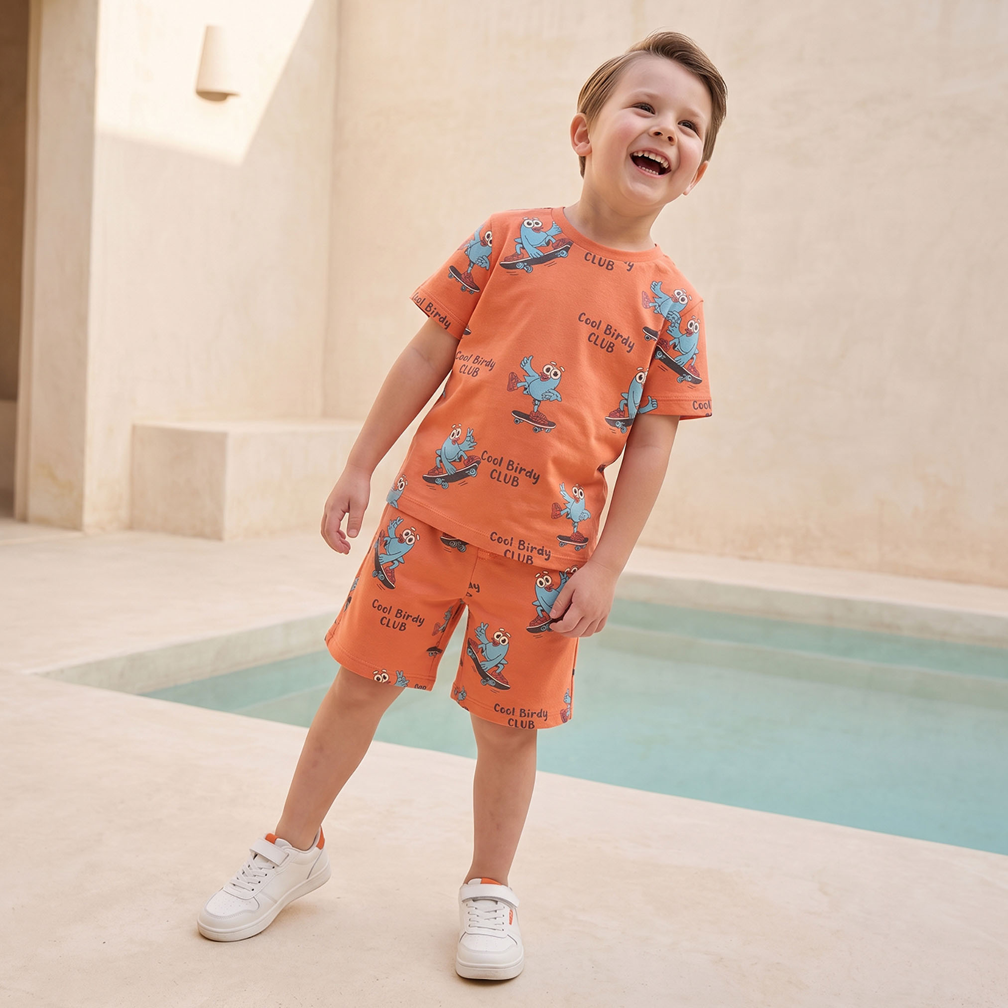 Juniors Crew Neck Short Sleeves T-shirt and Shorts Set with Graphic Print-boys-clothing-setsandcoords-image-1