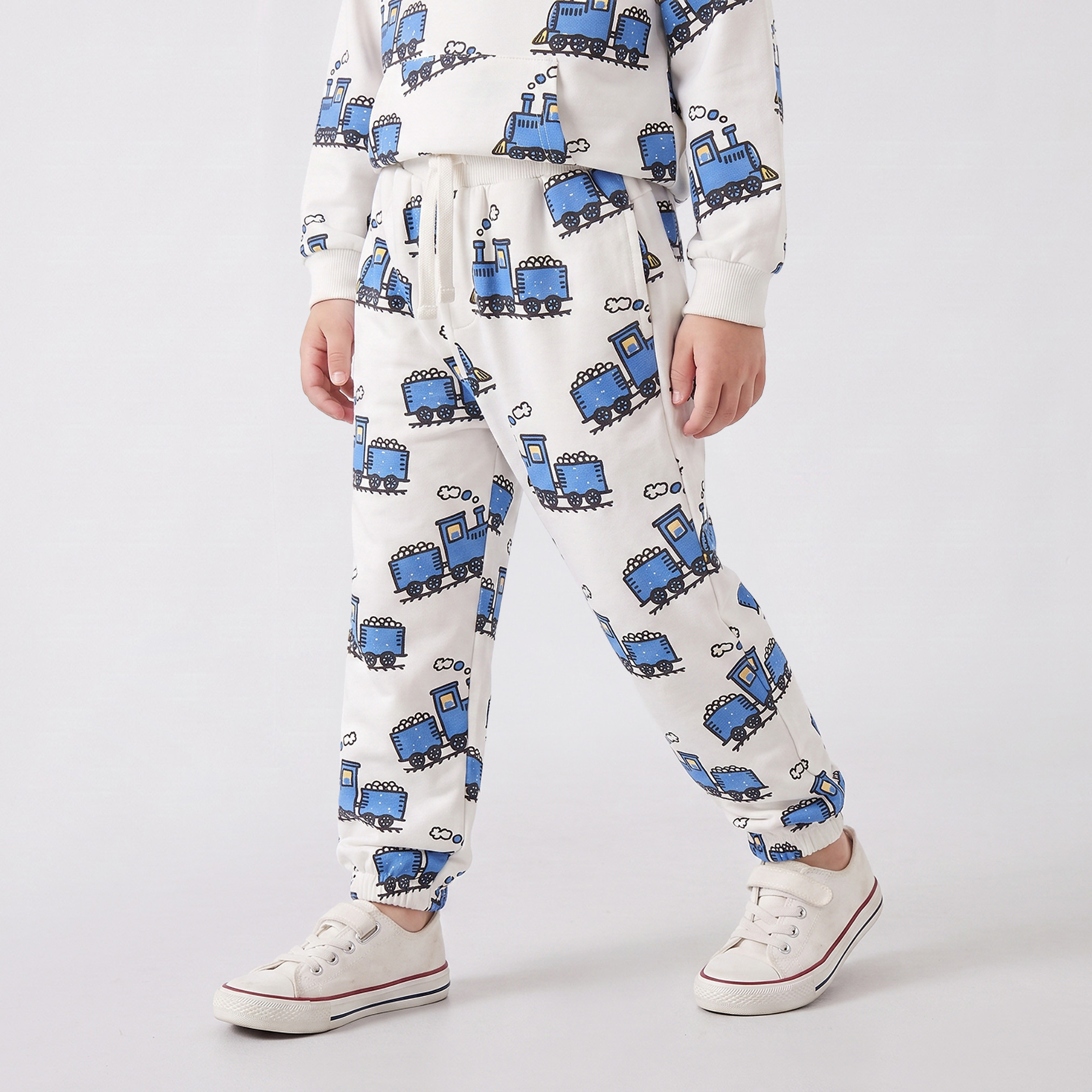 Juniors Hooded Long Sleeves Sweatshirt and Joggers Set with Steam Train Print-boys-clothing-setsandcoords-image-3