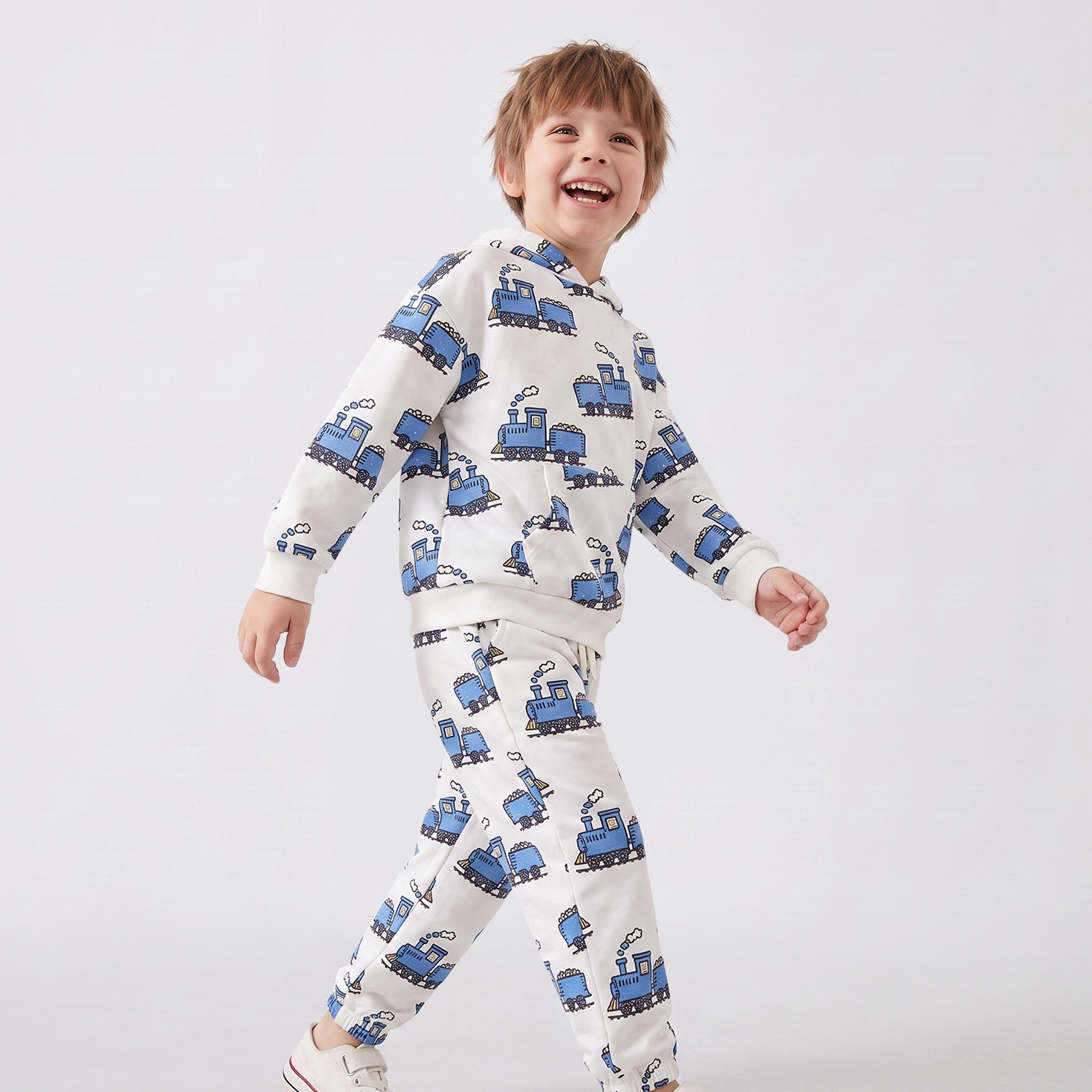 Juniors Hooded Long Sleeves Sweatshirt and Joggers Set with Steam Train Print-boys-clothing-setsandcoords-image-5