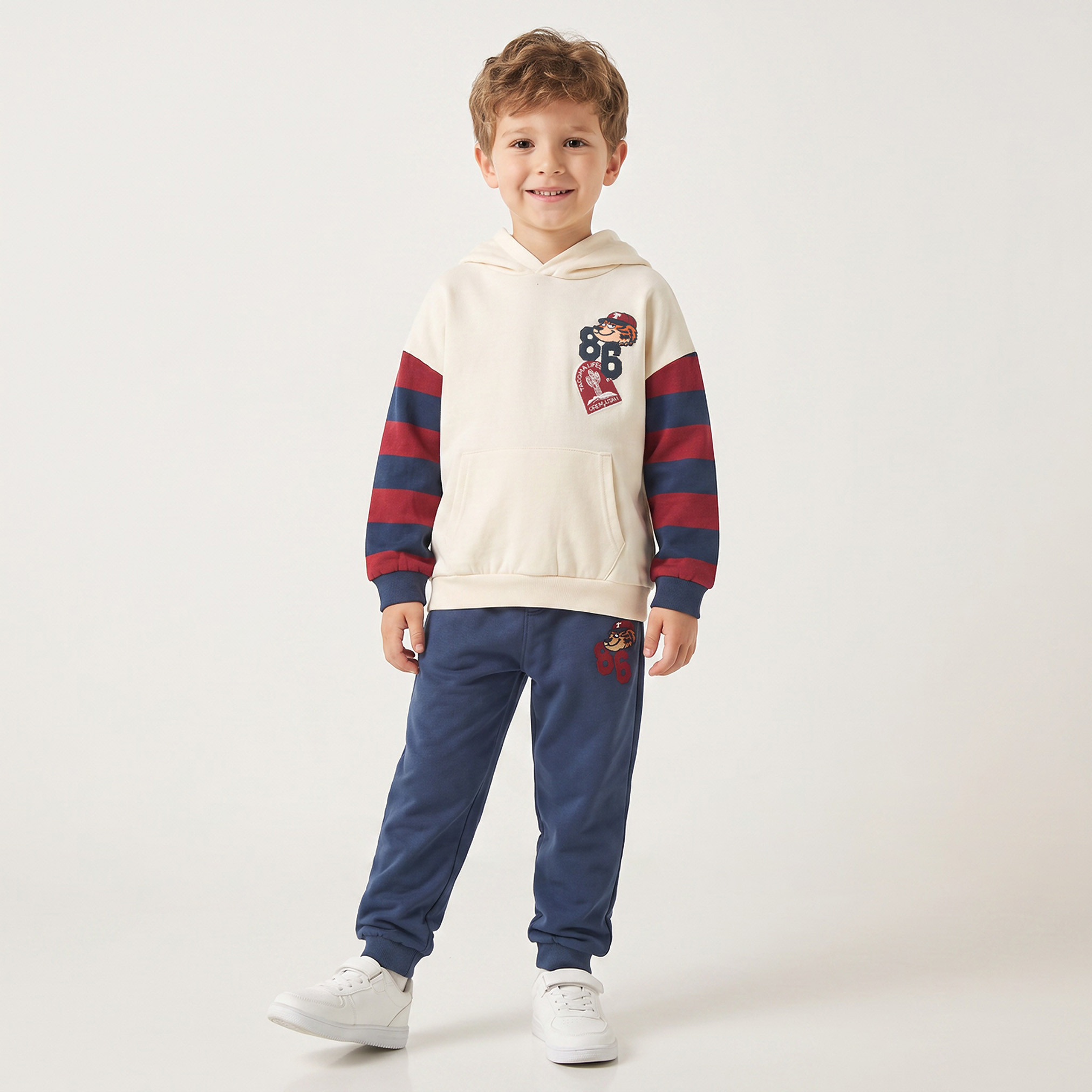Juniors Hooded Long Sleeves Sweatshirt and Joggers Set with Stripes-boys-clothing-setsandcoords-image-1