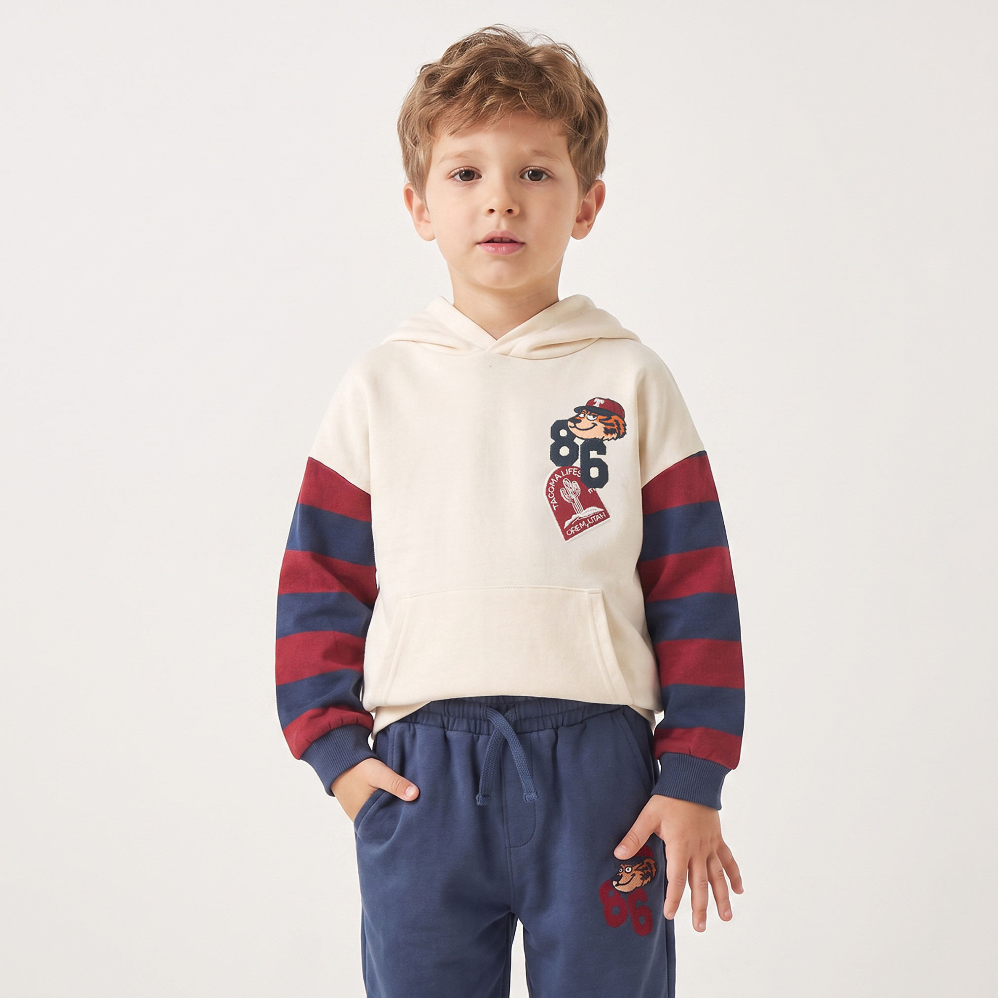Juniors Hooded Long Sleeves Sweatshirt and Joggers Set with Stripes-boys-clothing-setsandcoords-image-2