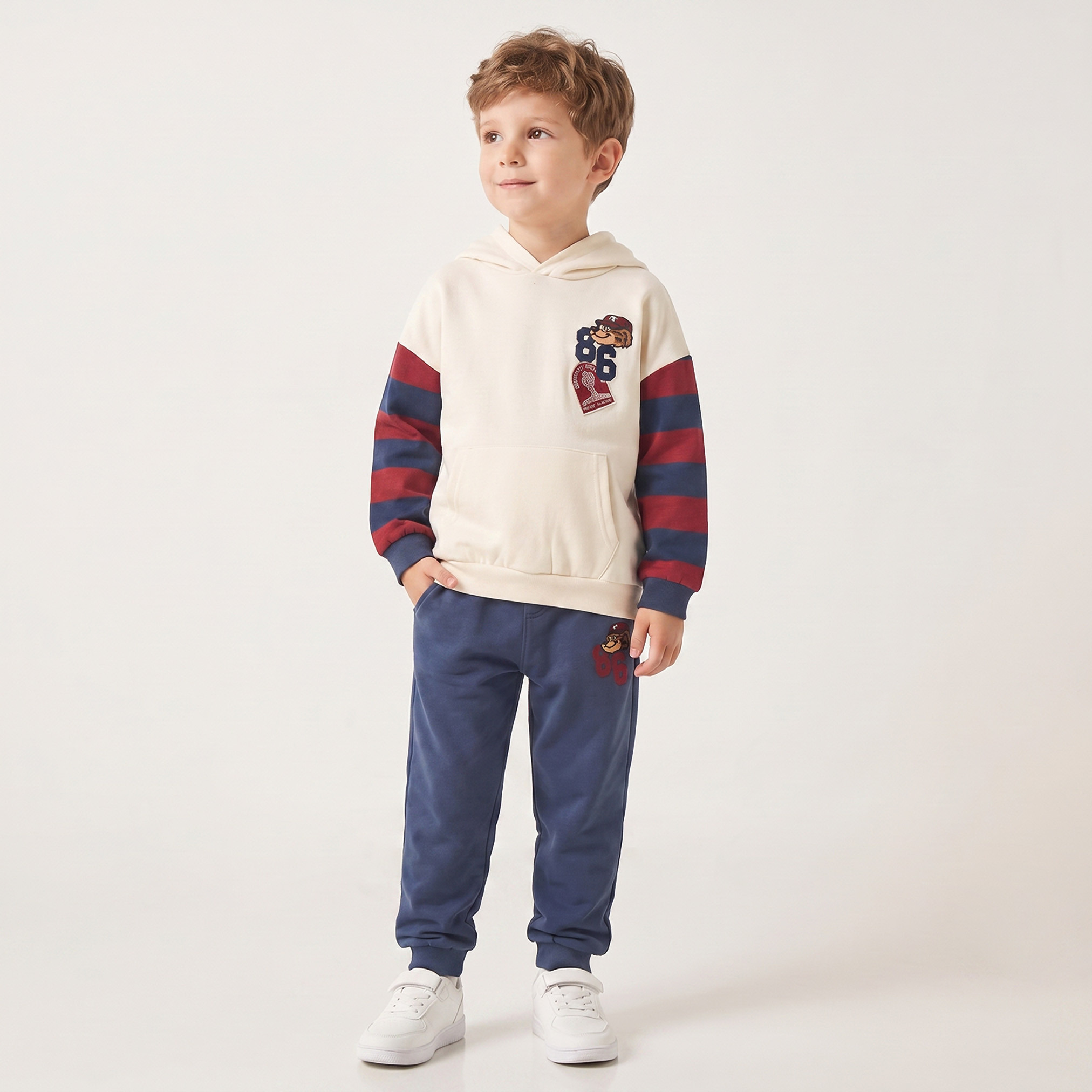 Juniors Hooded Long Sleeves Sweatshirt and Joggers Set with Stripes-boys-clothing-setsandcoords-image-5