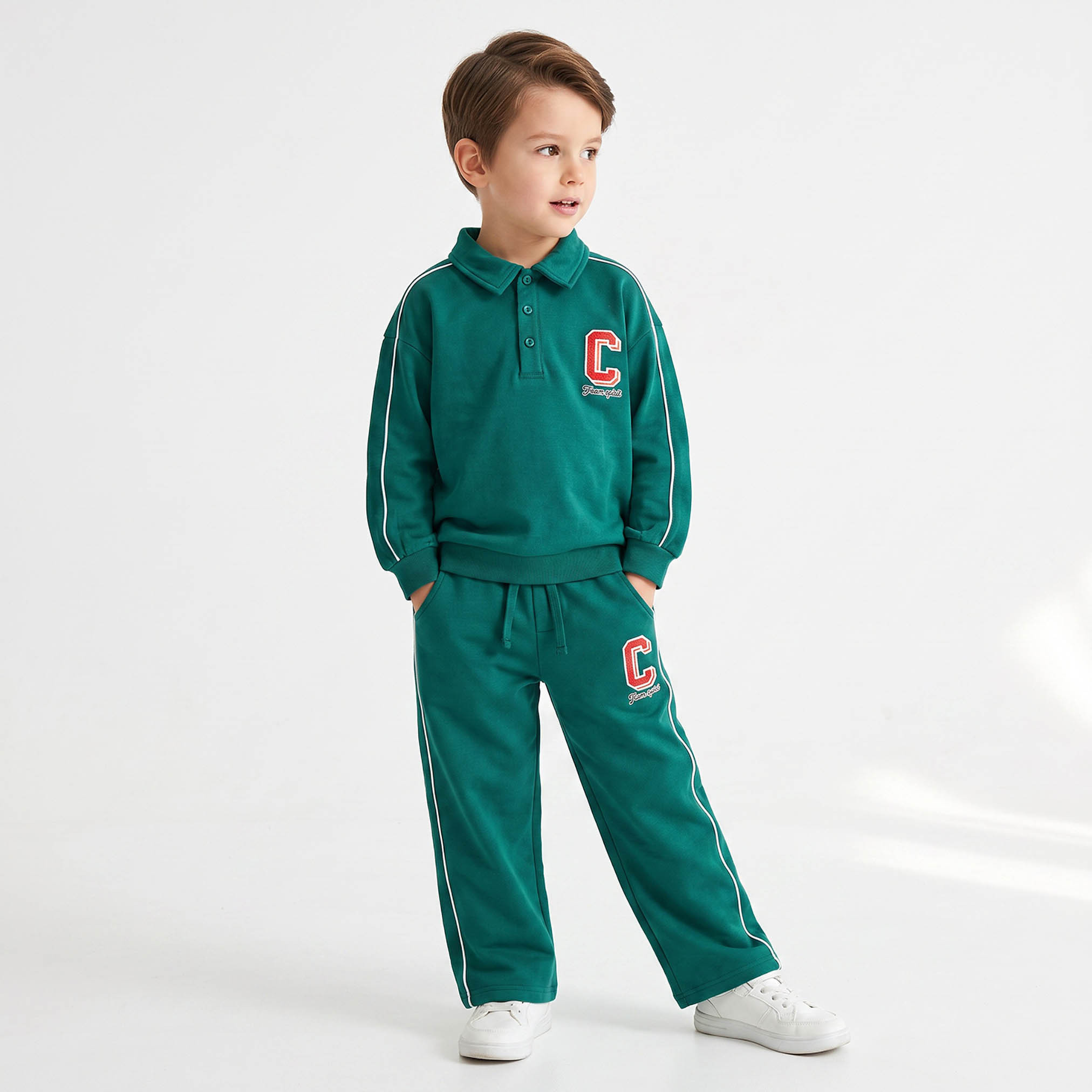 Juniors Collared Long Sleeves Sweatshirt and Track Pants Set with Drawstring Closure-boys-clothing-setsandcoords-image-1
