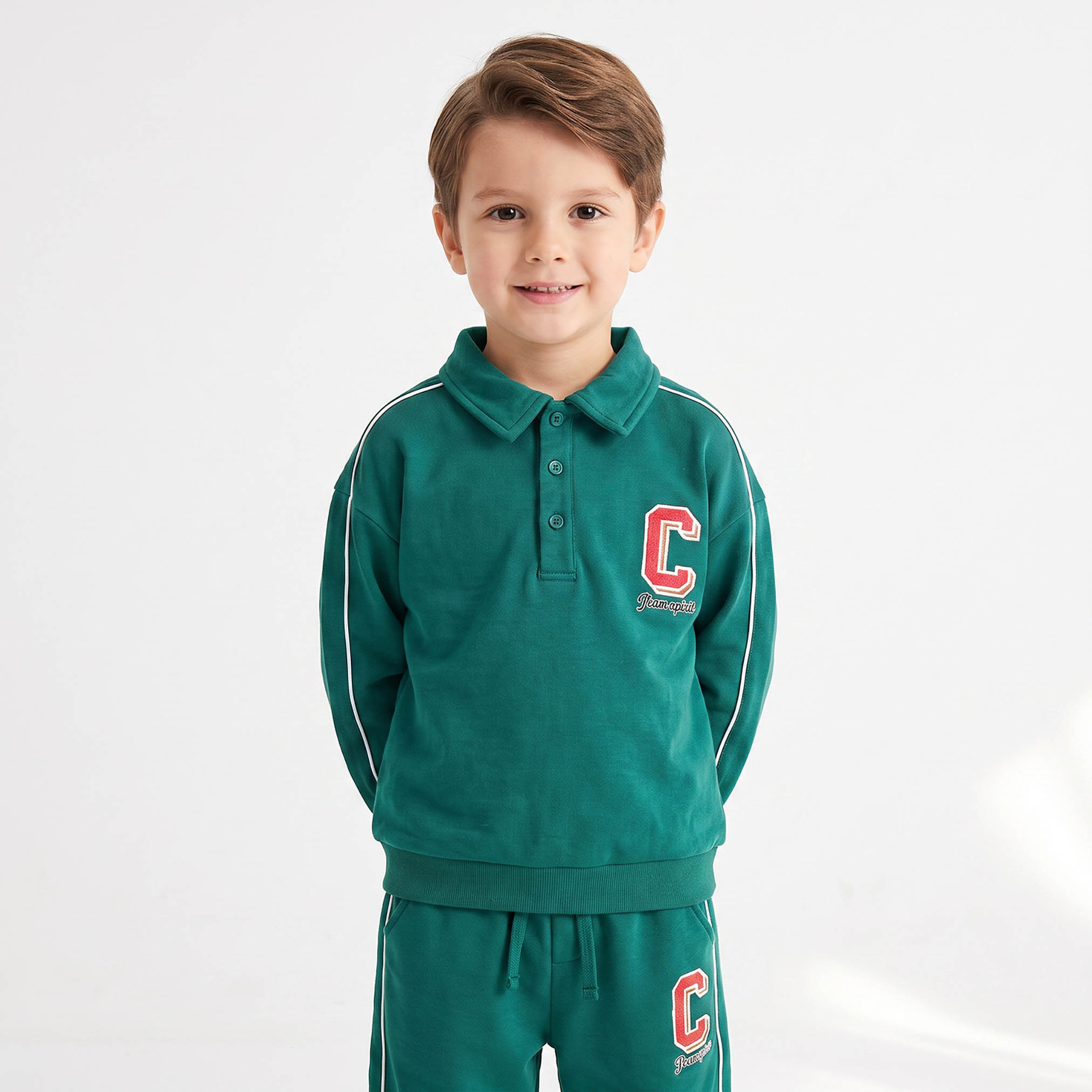 Juniors Collared Long Sleeves Sweatshirt and Track Pants Set with Drawstring Closure-boys-clothing-setsandcoords-image-2