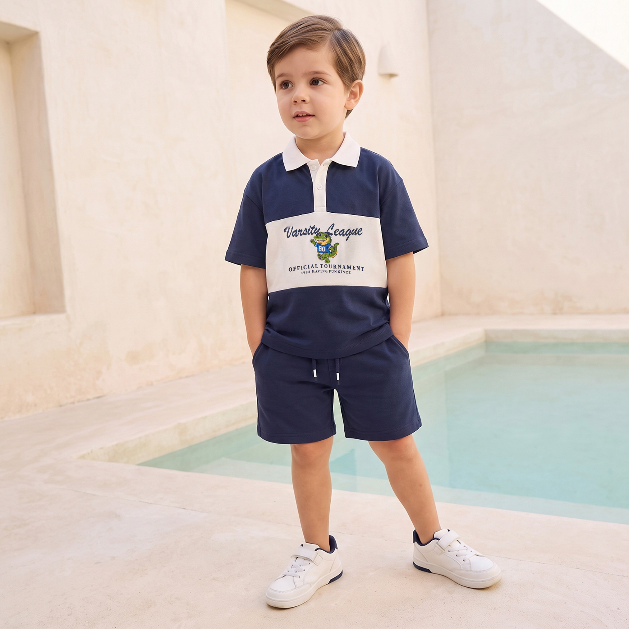 Juniors Collared Short Sleeves T-shirt and Shorts Set with Varsity Print-boys-clothing-setsandcoords-image-7