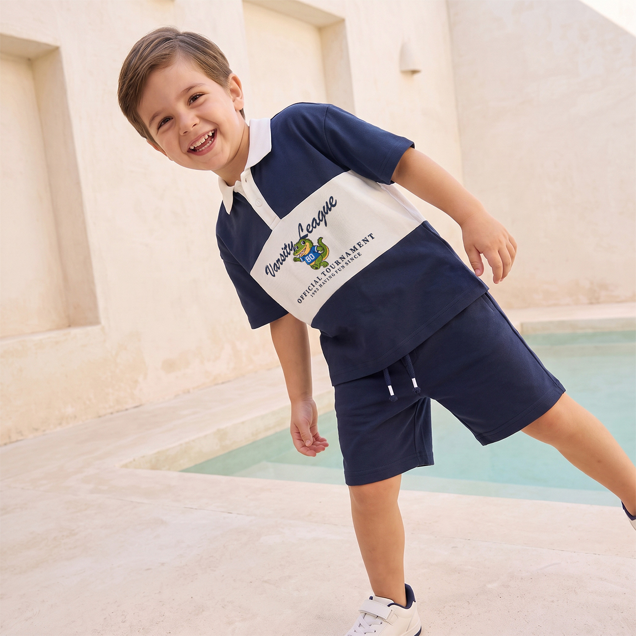 Juniors Collared Short Sleeves T-shirt and Shorts Set with Varsity Print-boys-clothing-setsandcoords-image-8