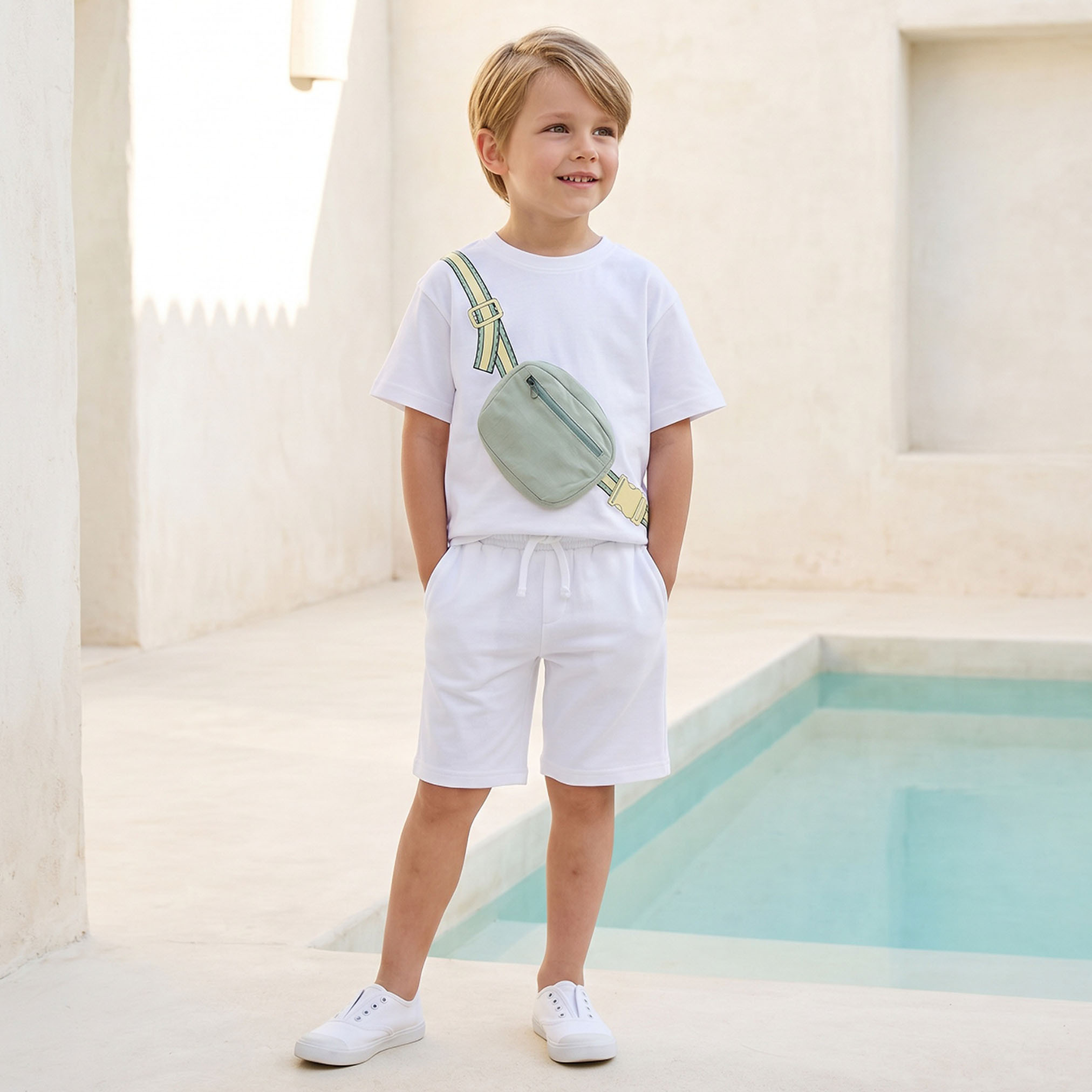 Juniors Crew Neck Short Sleeves T-shirt and Shorts Set with Bag Applique-boys-clothing-setsandcoords-image-1