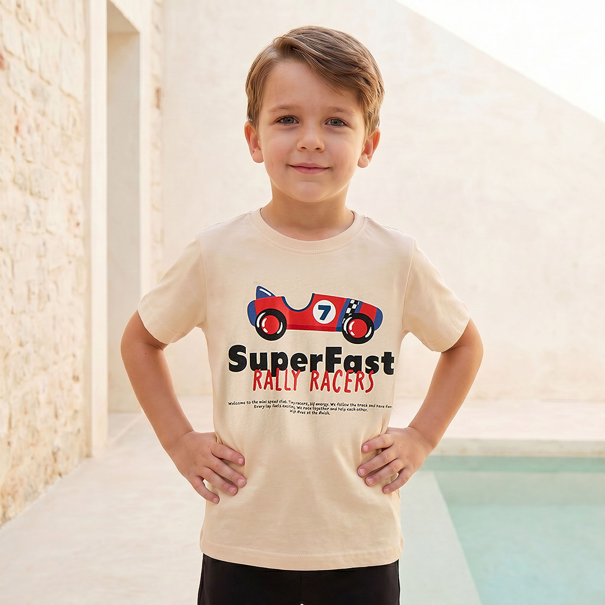 Juniors Crew Neck Short Sleeves T-shirt and Shorts Set with Race Car Print-boys-clothing-setsandcoords-image-2