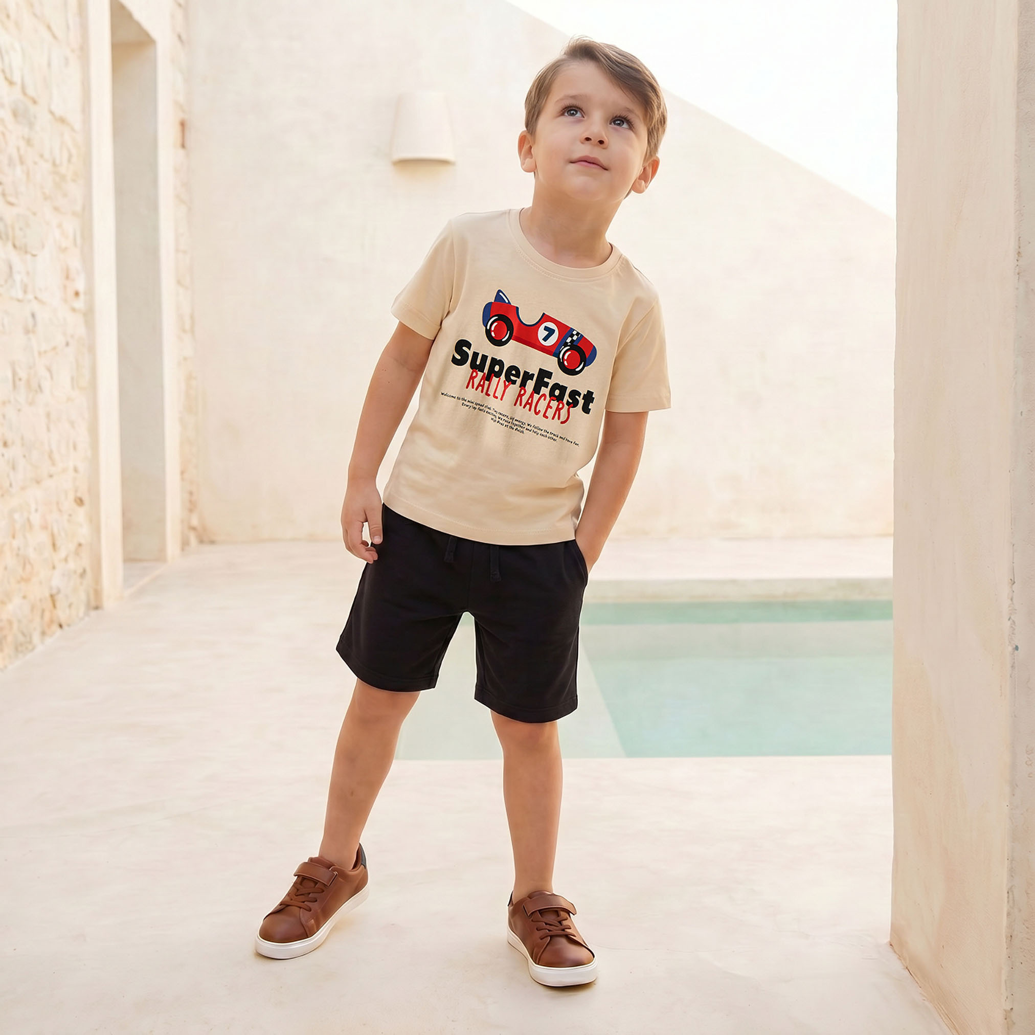 Juniors Crew Neck Short Sleeves T-shirt and Shorts Set with Race Car Print-boys-clothing-setsandcoords-image-7