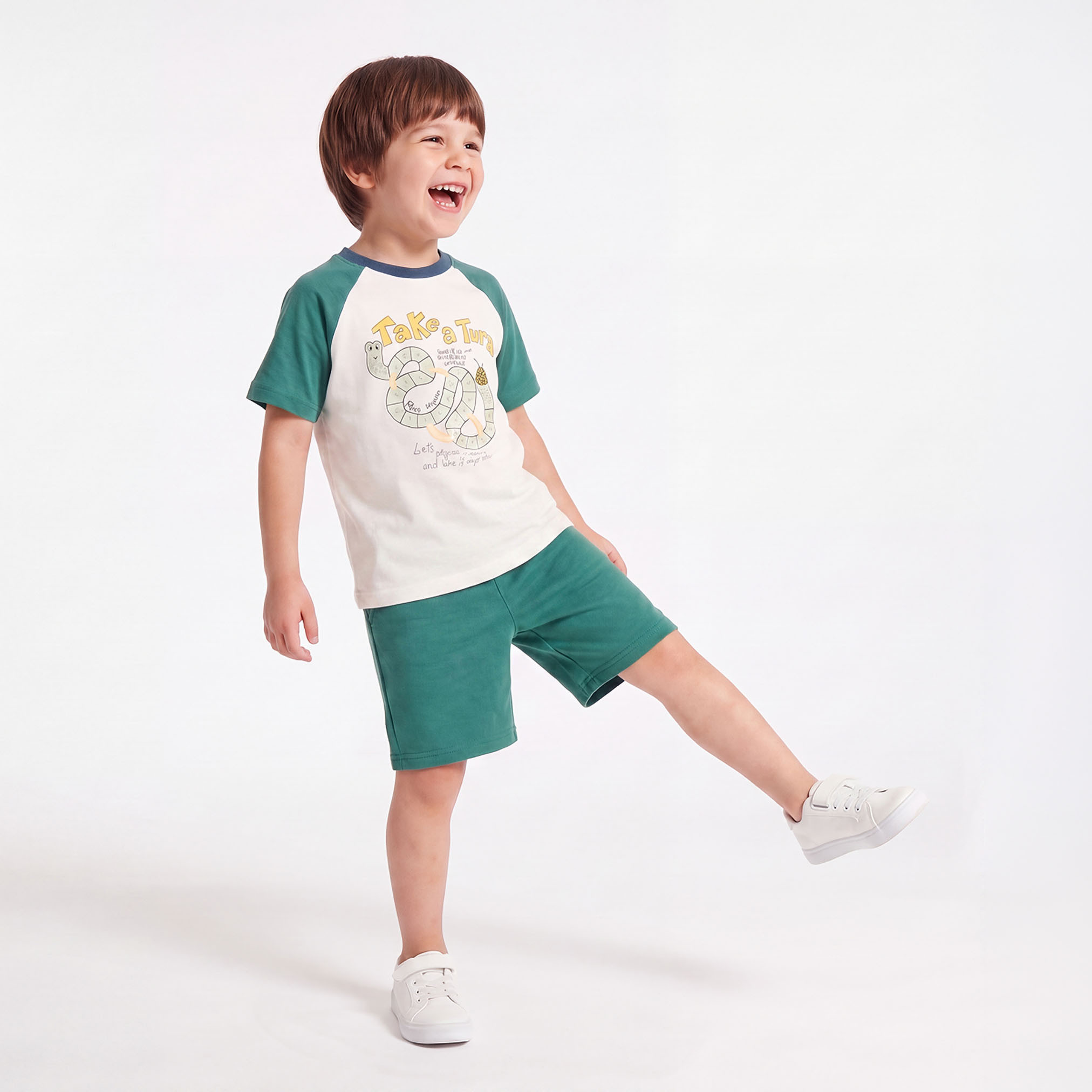 Juniors Crew Neck Short Sleeves T-shirt and Shorts Set with Graphic Print-boys-clothing-setsandcoords-image-1