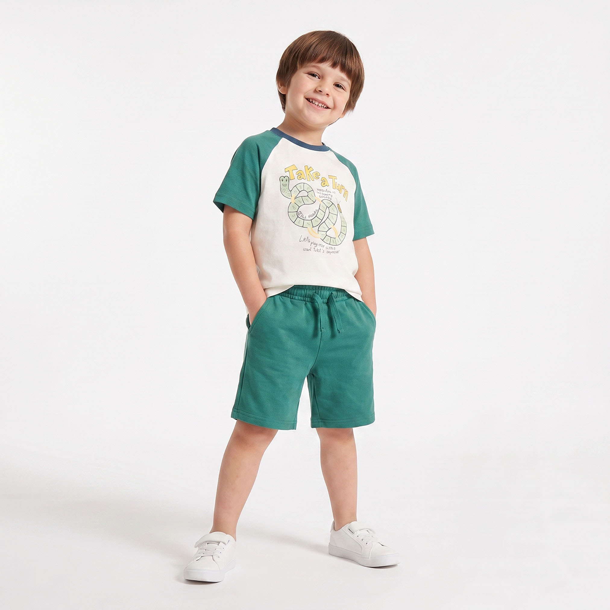 Juniors Crew Neck Short Sleeves T-shirt and Shorts Set with Graphic Print-boys-clothing-setsandcoords-image-5