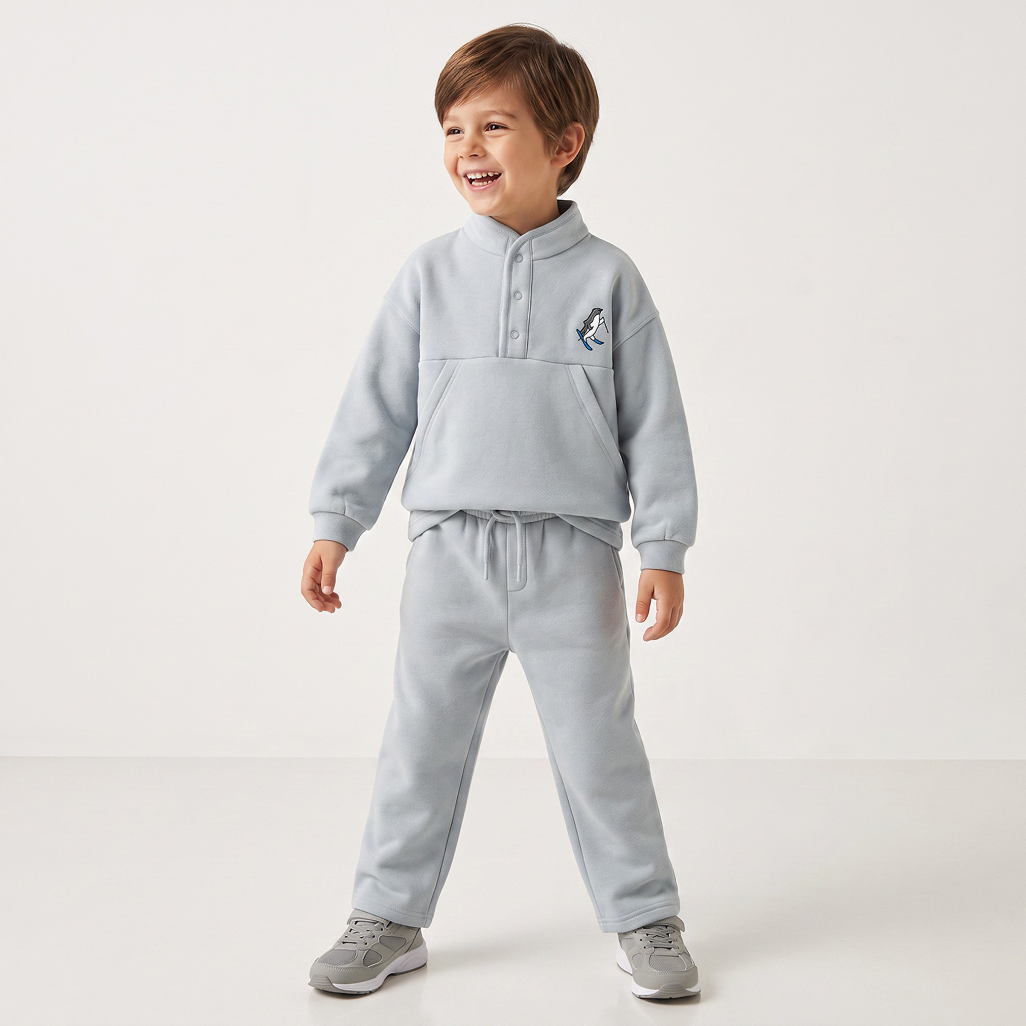 Juniors High Neck Long Sleeves Sweatshirt and Track Pants Set with Penguin Embroidery-boys-clothing-setsandcoords-image-1