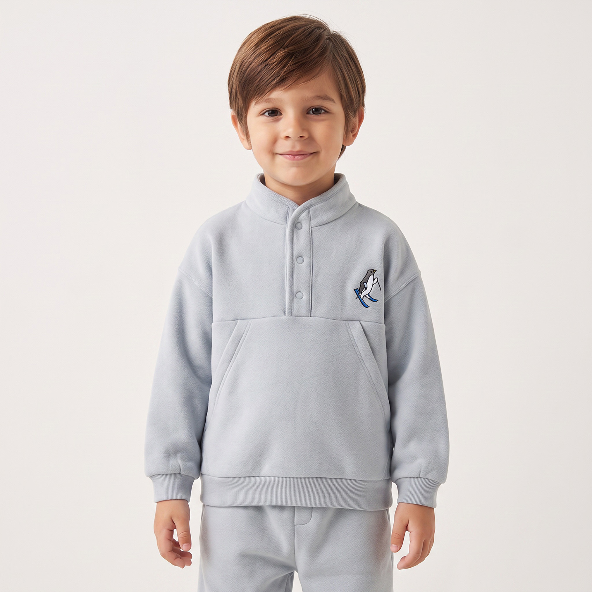 Juniors High Neck Long Sleeves Sweatshirt and Track Pants Set with Penguin Embroidery-boys-clothing-setsandcoords-image-3