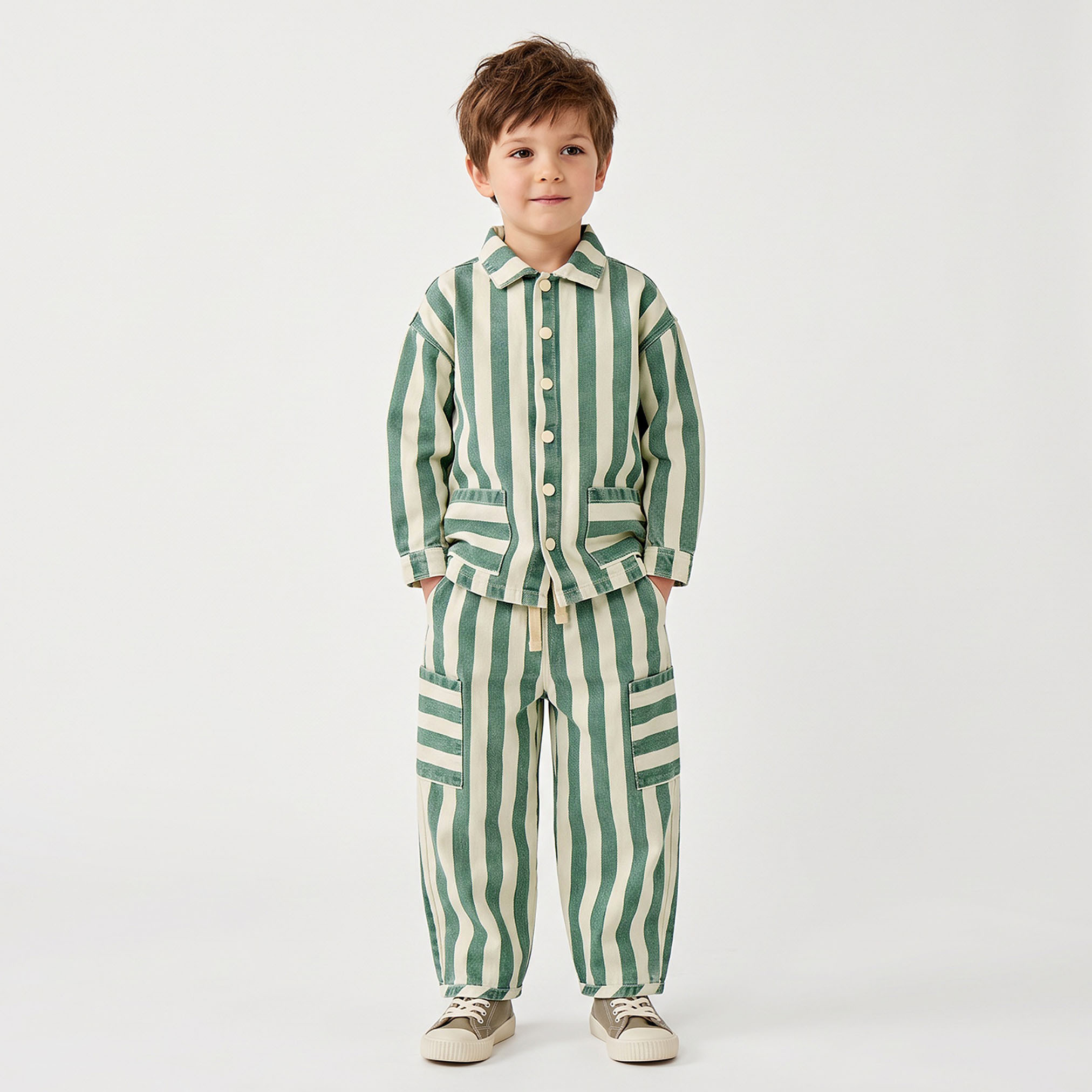 طقم قميص بياقة وأكمام طويلة وبنطلون برباط إغلاق من جونيورز-boys-clothing-setsandcoords-image-1