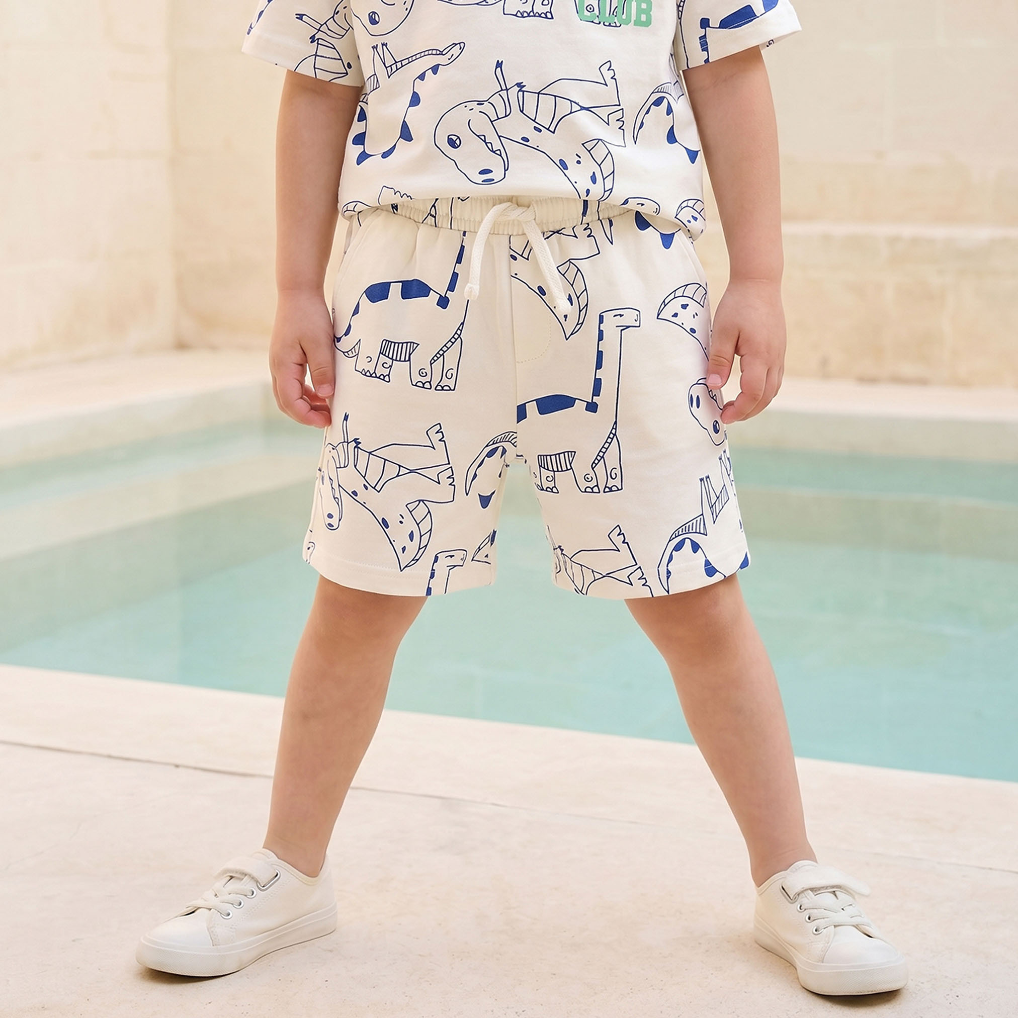 Juniors Crew Neck Short Sleeves T-shirt and Shorts Set with Dinosaur Print-boys-clothing-setsandcoords-image-3