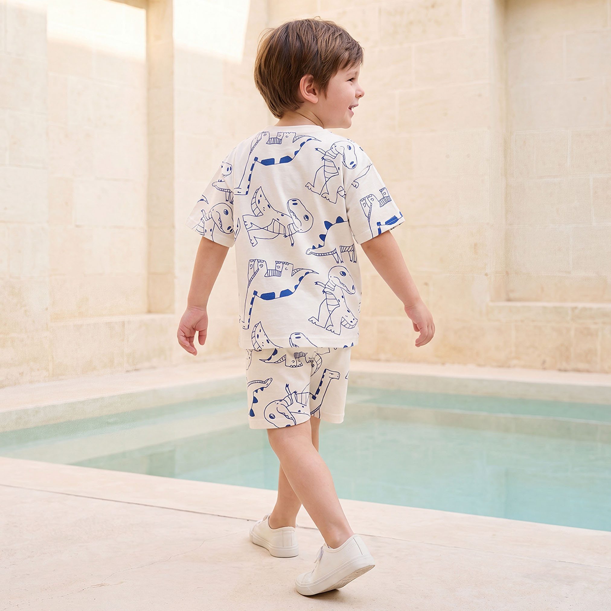 Juniors Crew Neck Short Sleeves T-shirt and Shorts Set with Dinosaur Print-boys-clothing-setsandcoords-image-4