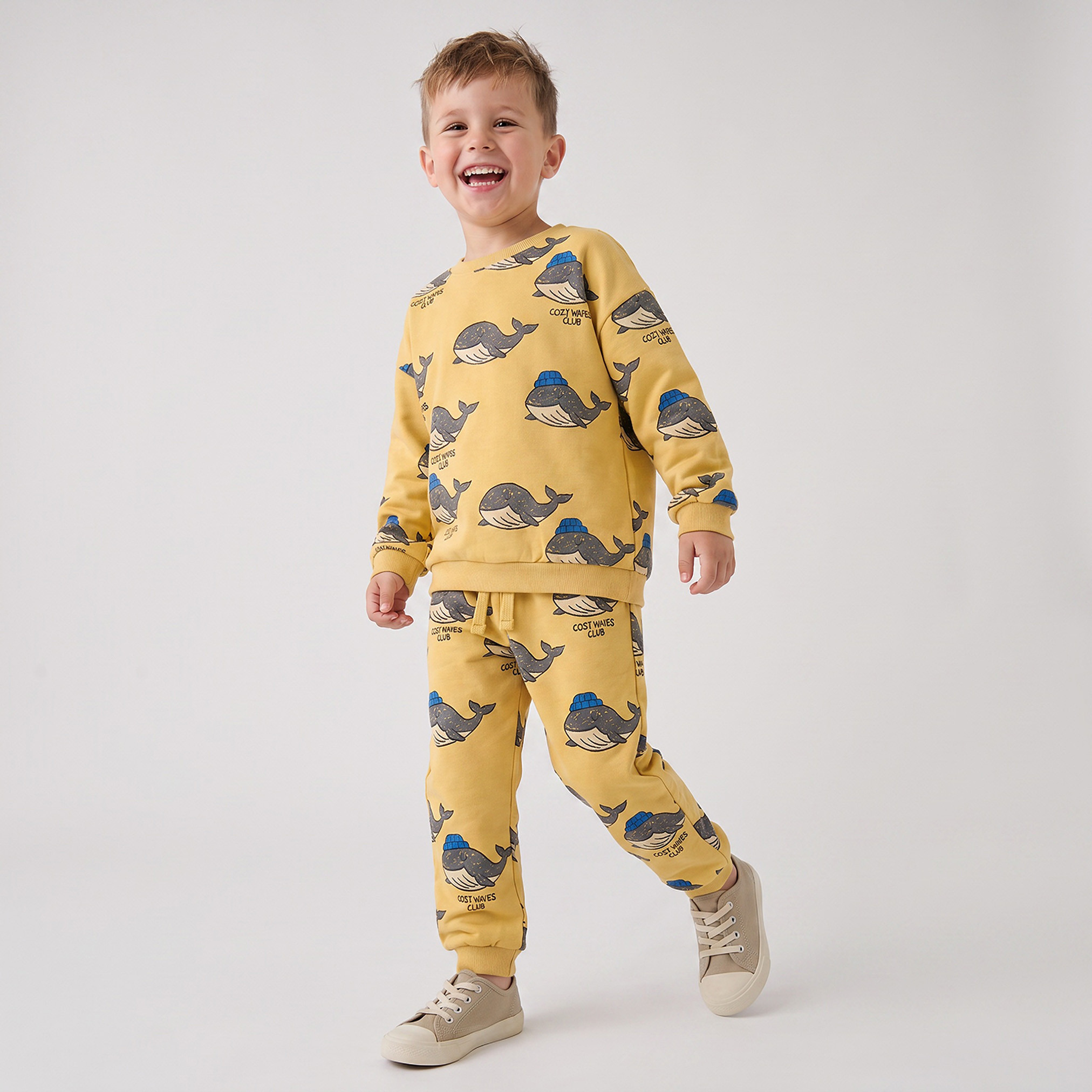 Juniors Crew Neck Long Sleeves Sweatshirt and Joggers Set with Whale Print-boys-clothing-setsandcoords-image-1