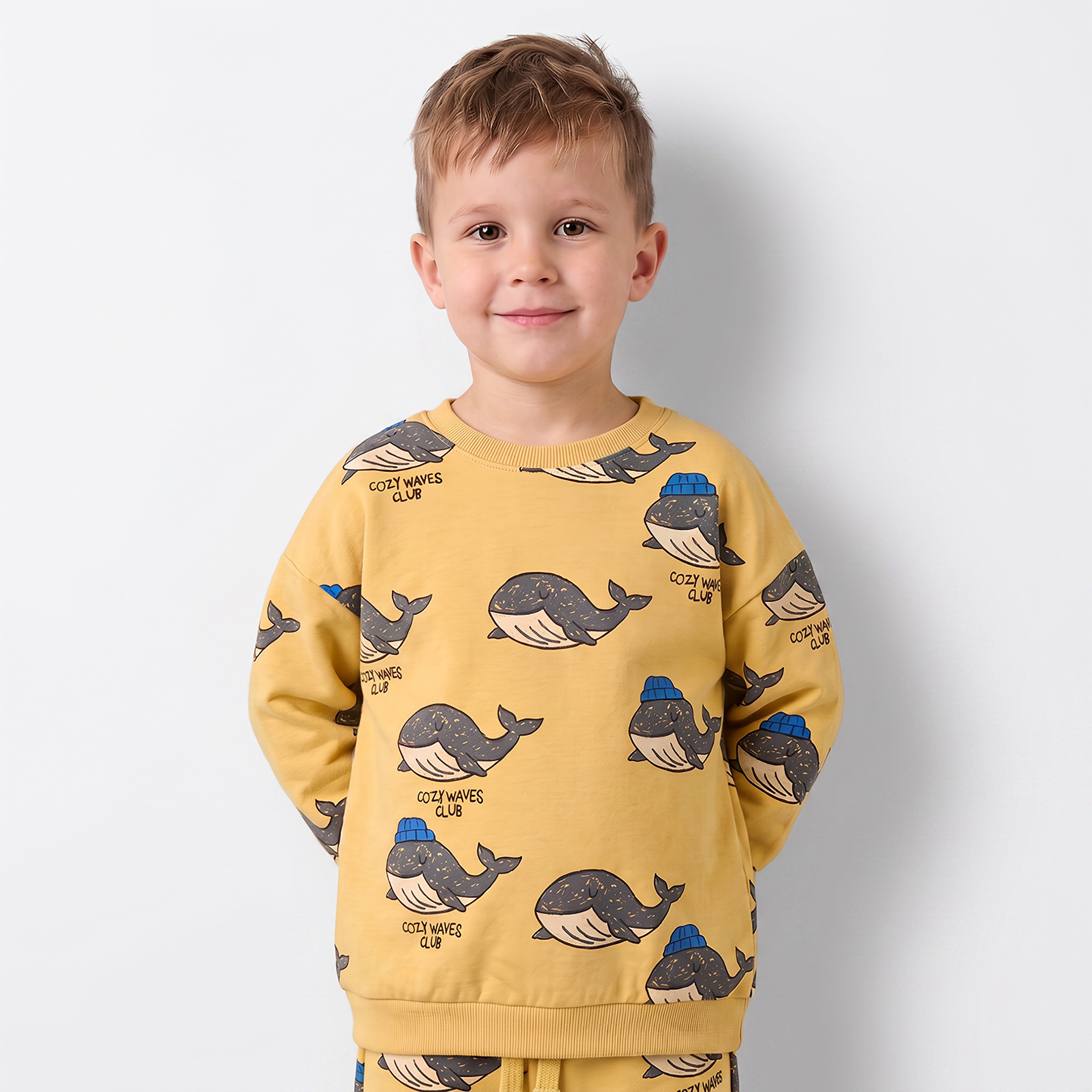 Juniors Crew Neck Long Sleeves Sweatshirt and Joggers Set with Whale Print-boys-clothing-setsandcoords-image-3