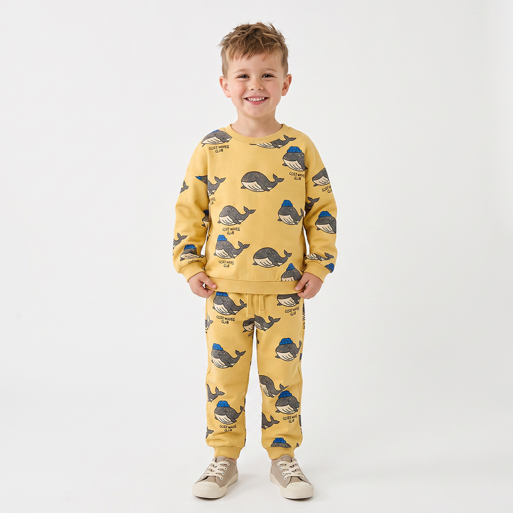 Juniors Crew Neck Long Sleeves Sweatshirt and Joggers Set with Whale Print-boys-clothing-setsandcoords-image-5