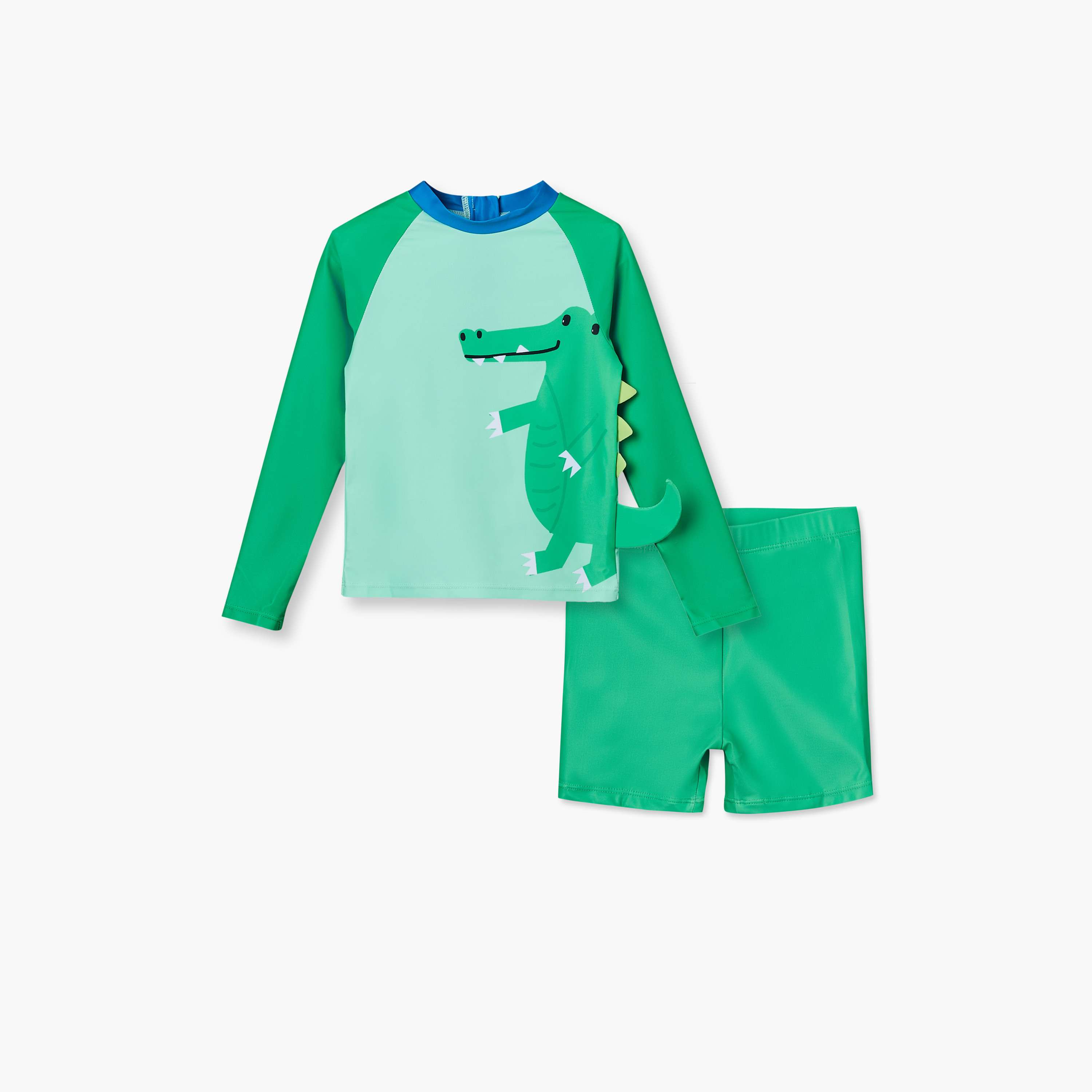 Juniors Round Neck Long Sleeves Swimwear Set with Crocodile Print-baby-boys-clothing-swimwear-image-1